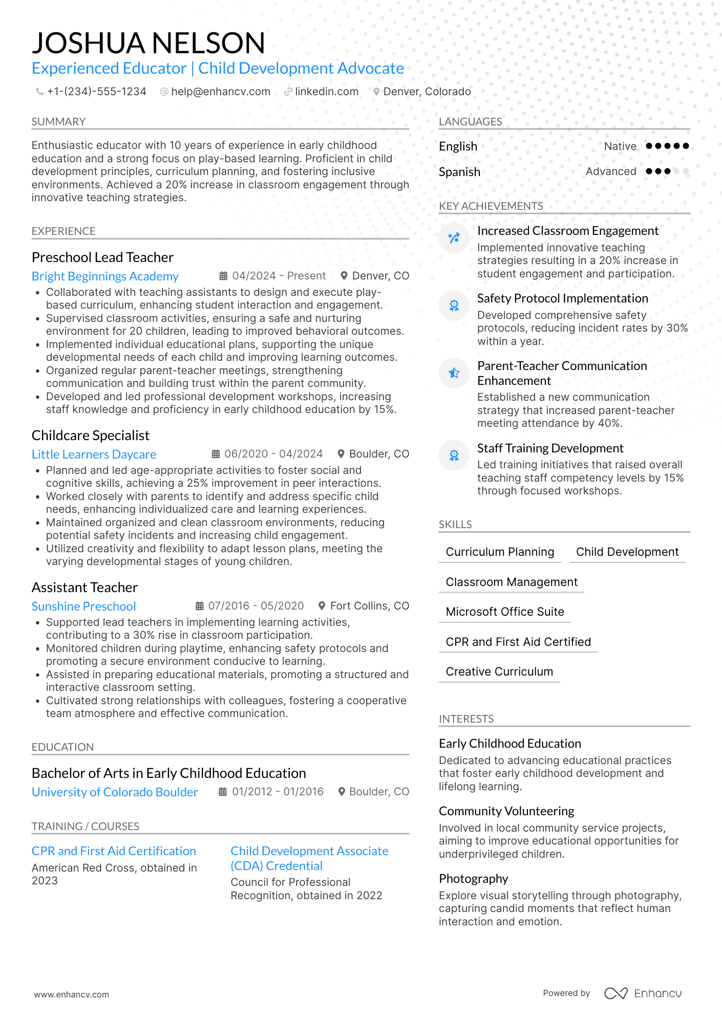 Preschool Teacher Assistant Resume Example