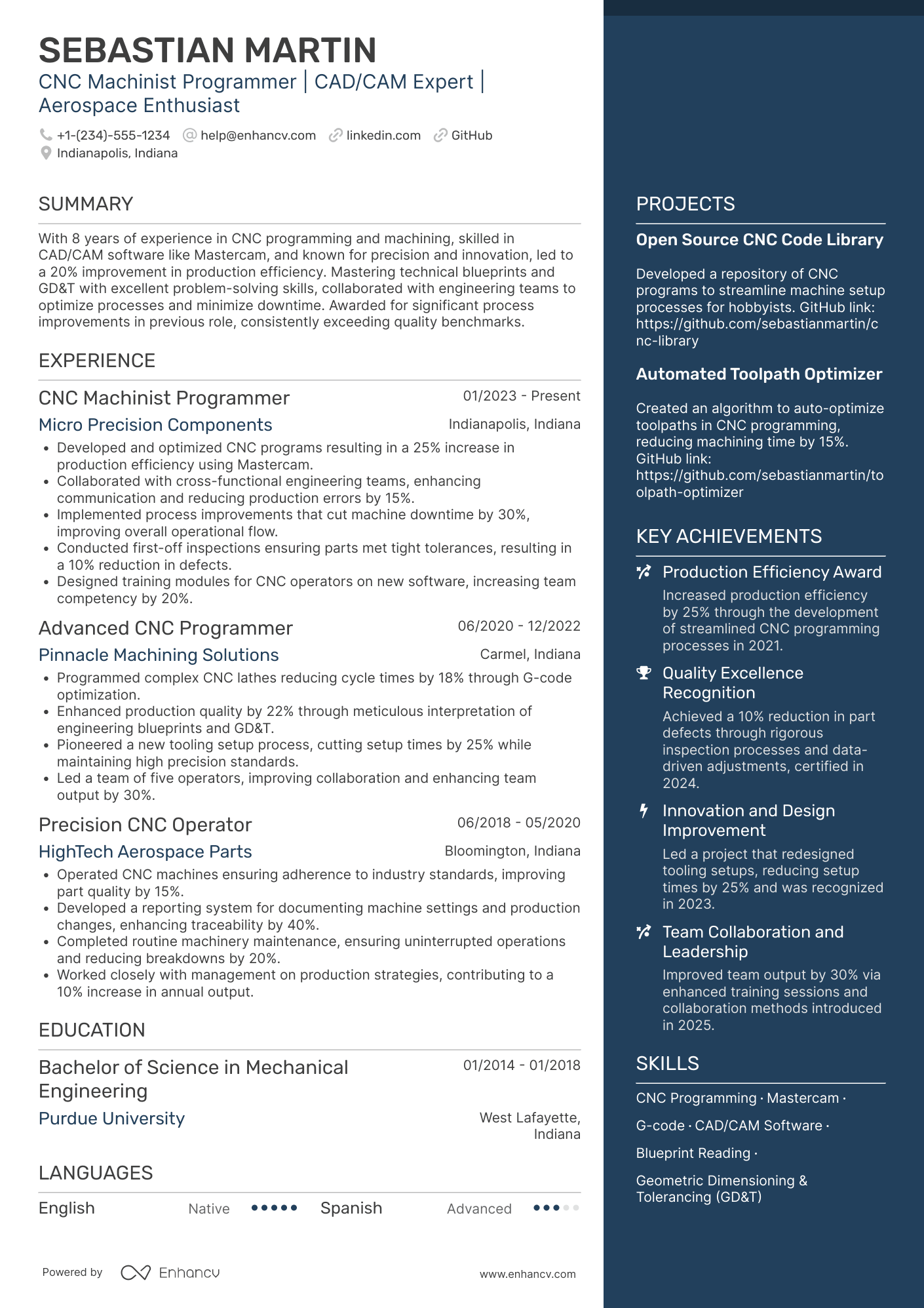 CNC Machinist Programmer Resume Example