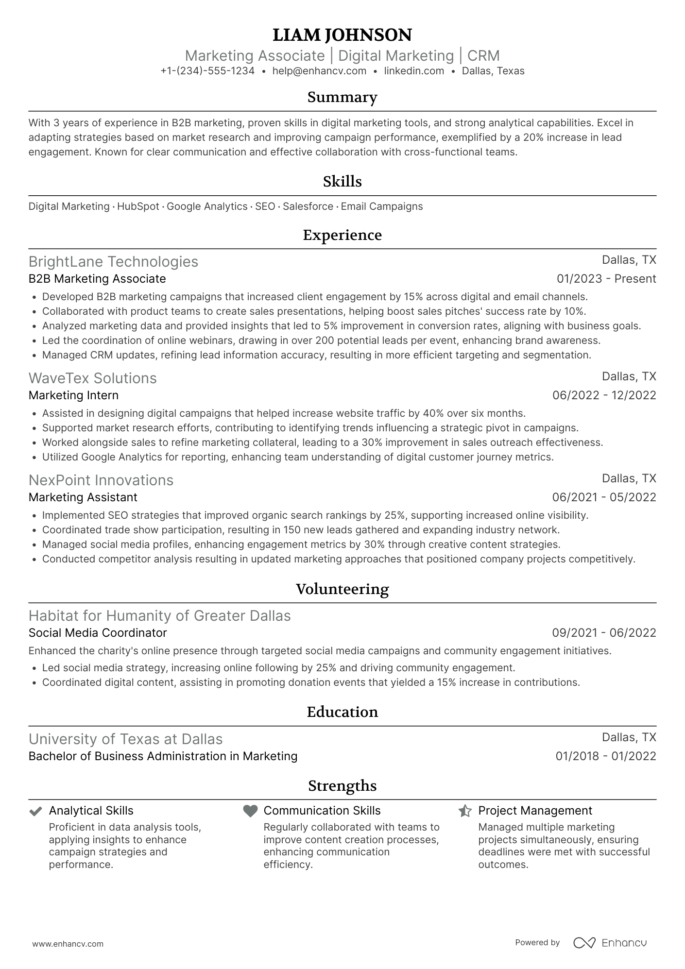 B2B Marketing Associate Resume Example