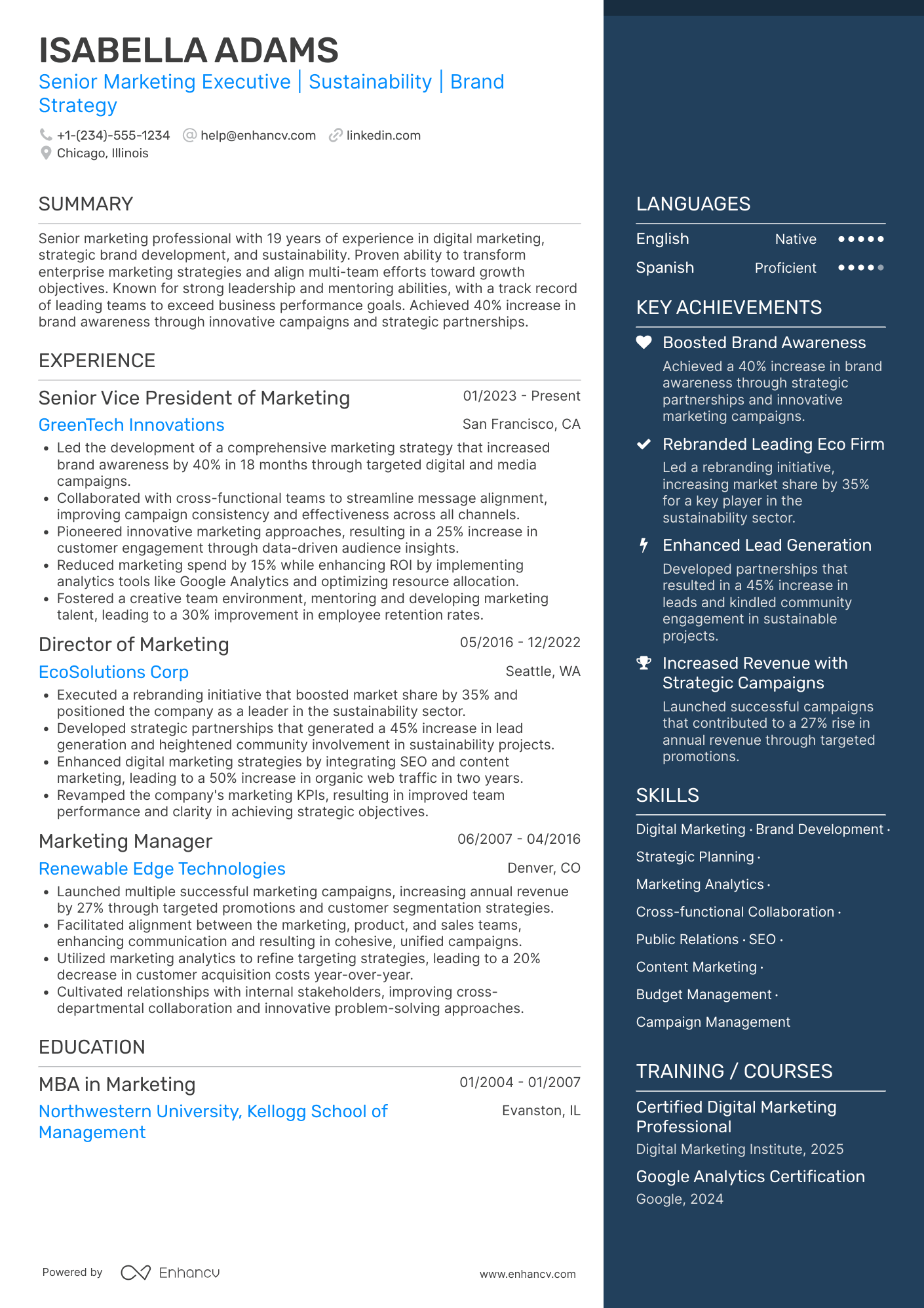 Senior Director of Marketing Resume Example