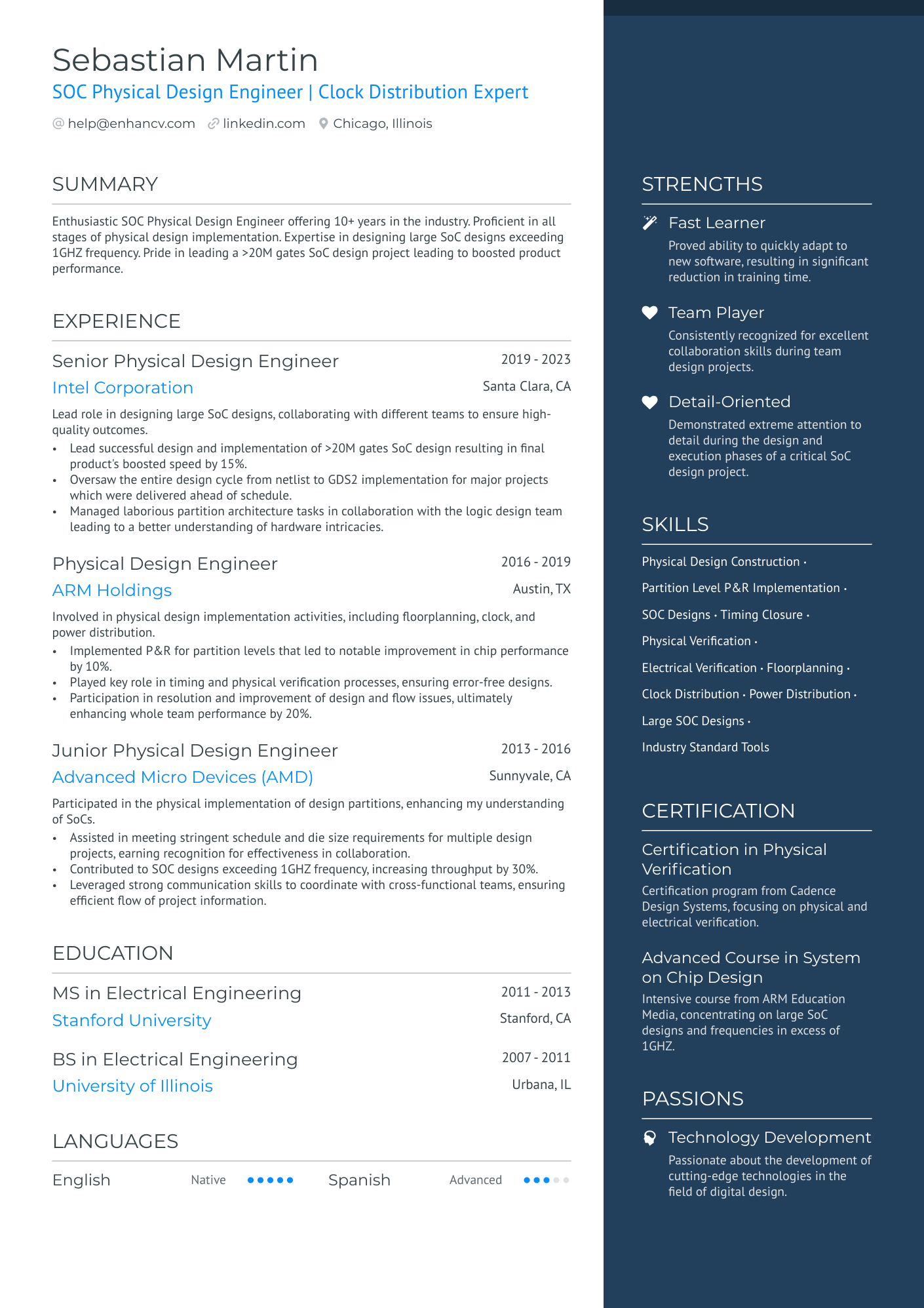 Physical Design Engineer Resume Example