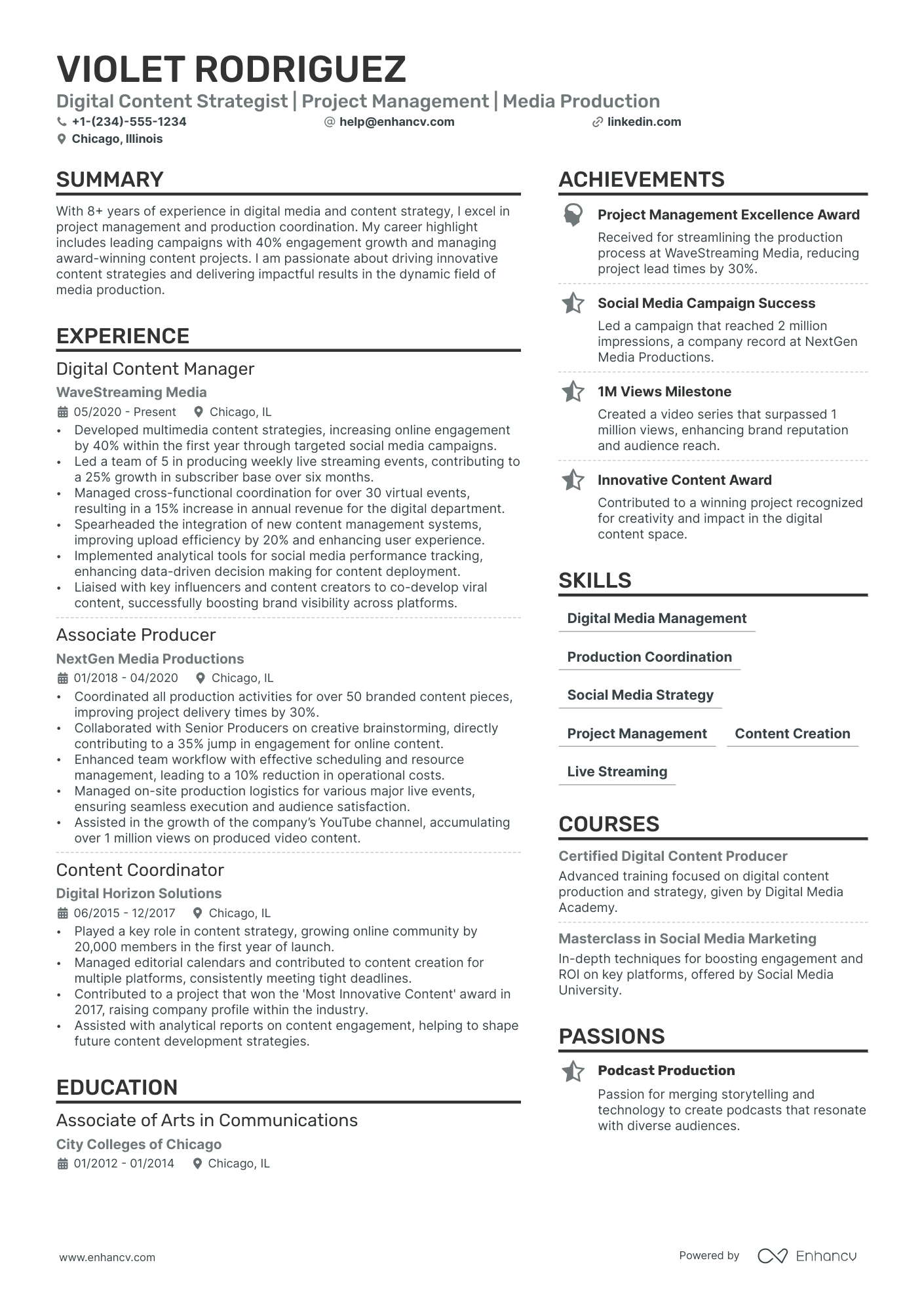 Production Coordinator Resume Example