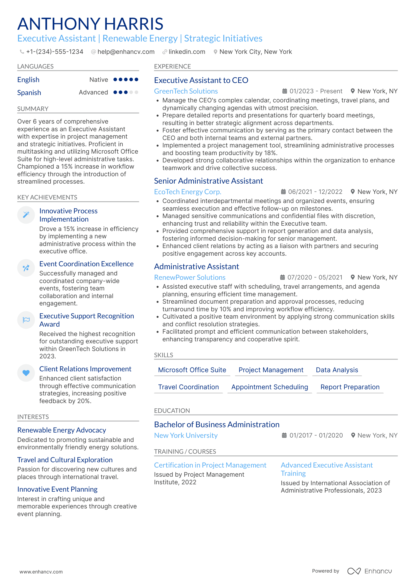 Executive Assistant To The President Resume Example