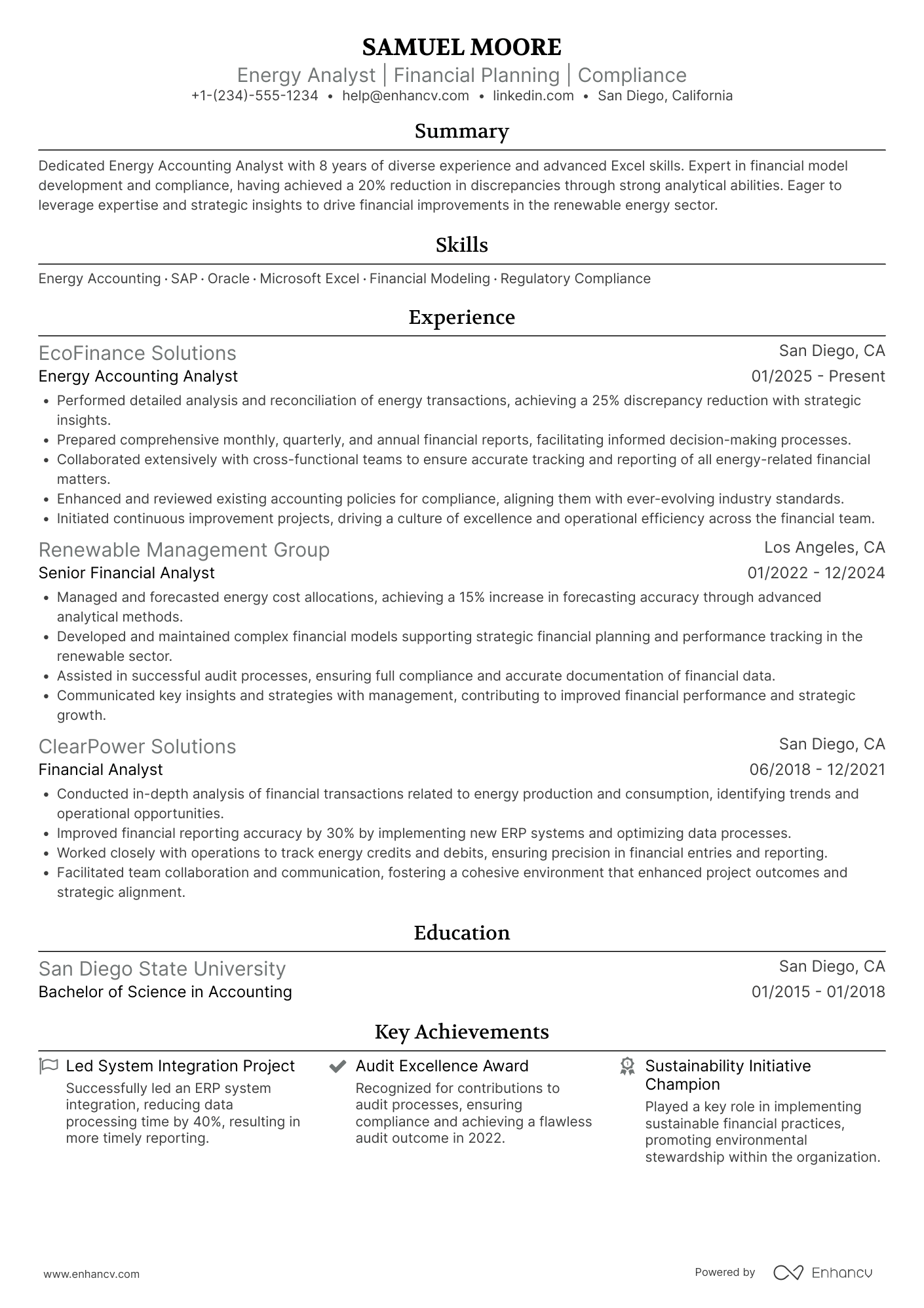 Energy Accounting Analyst Resume Example