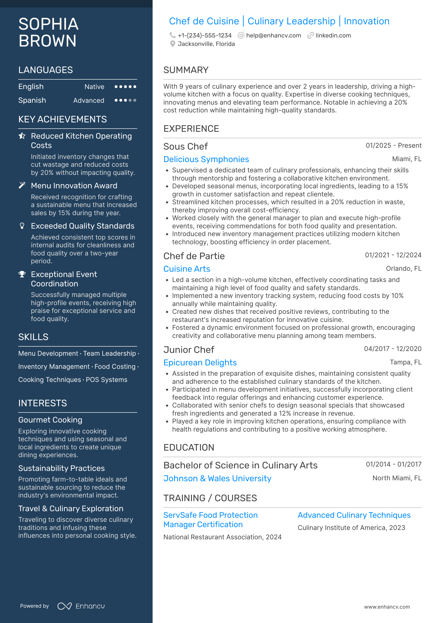 Chef de Cuisine Resume Example