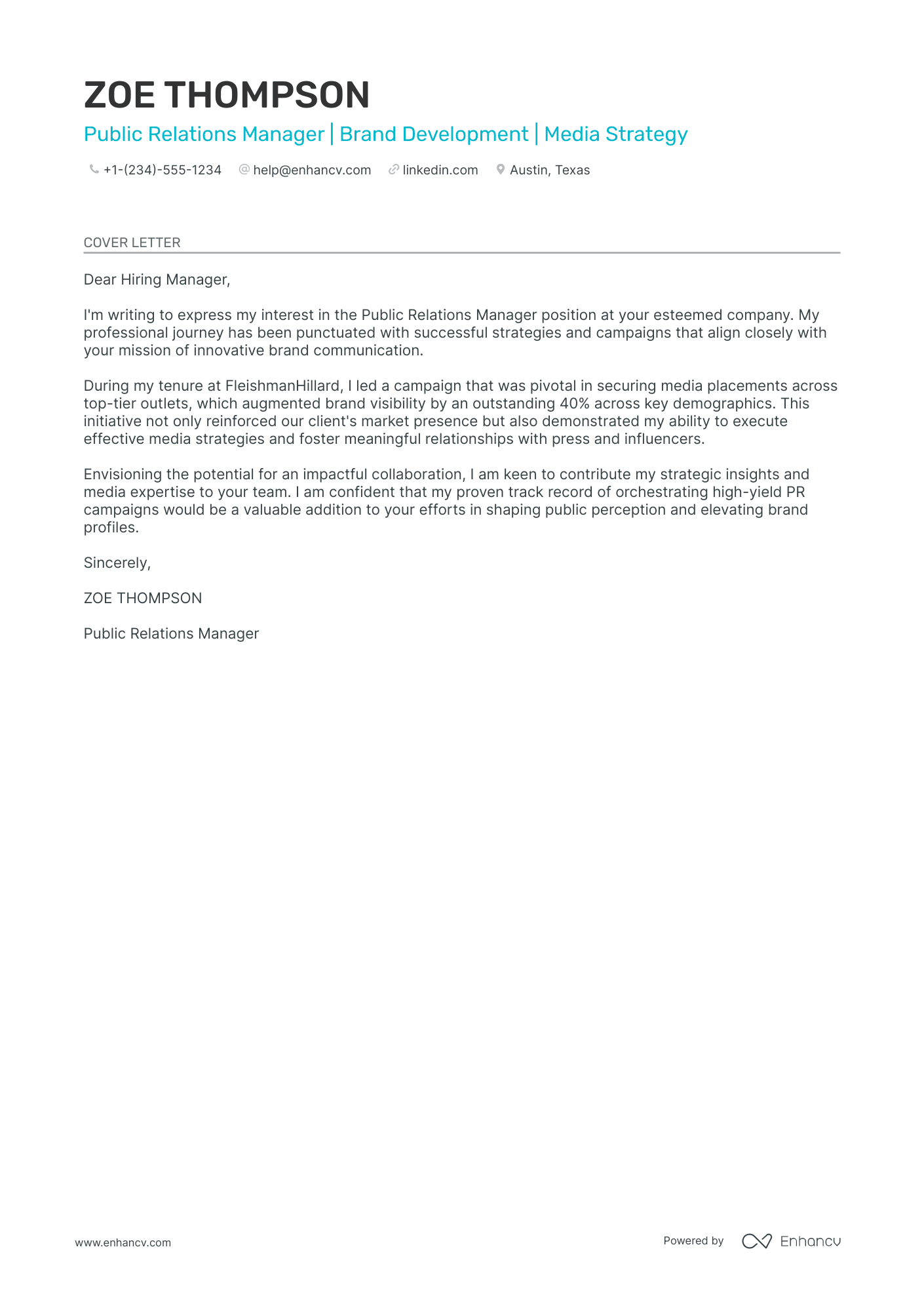 Public Relations Manager Resume Example