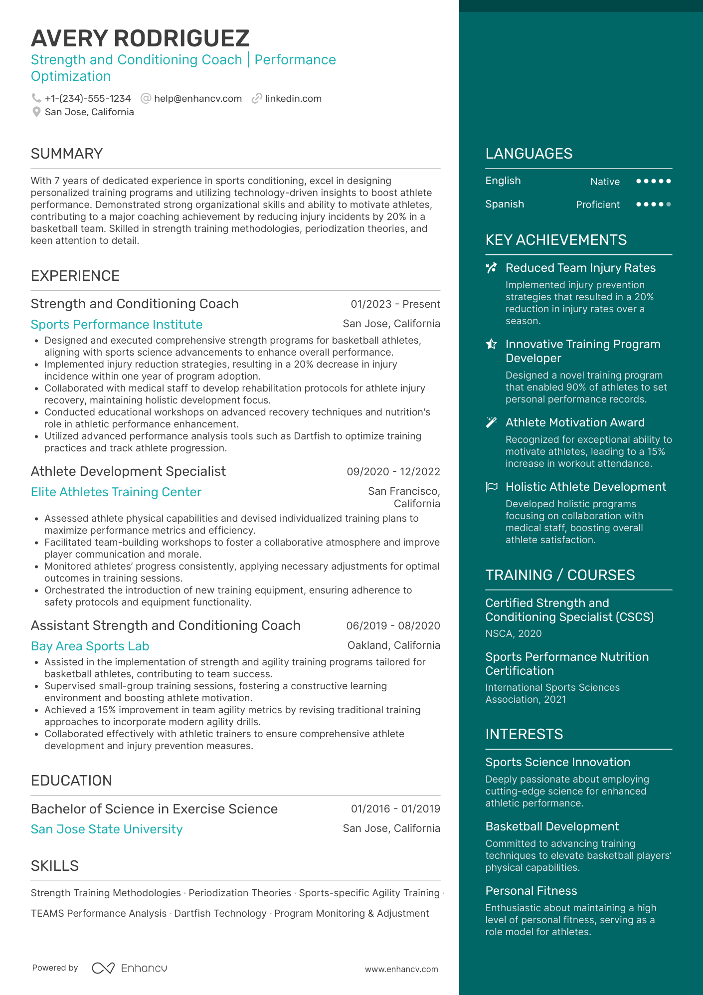 Basketball Strength and Conditioning Coach Resume Example