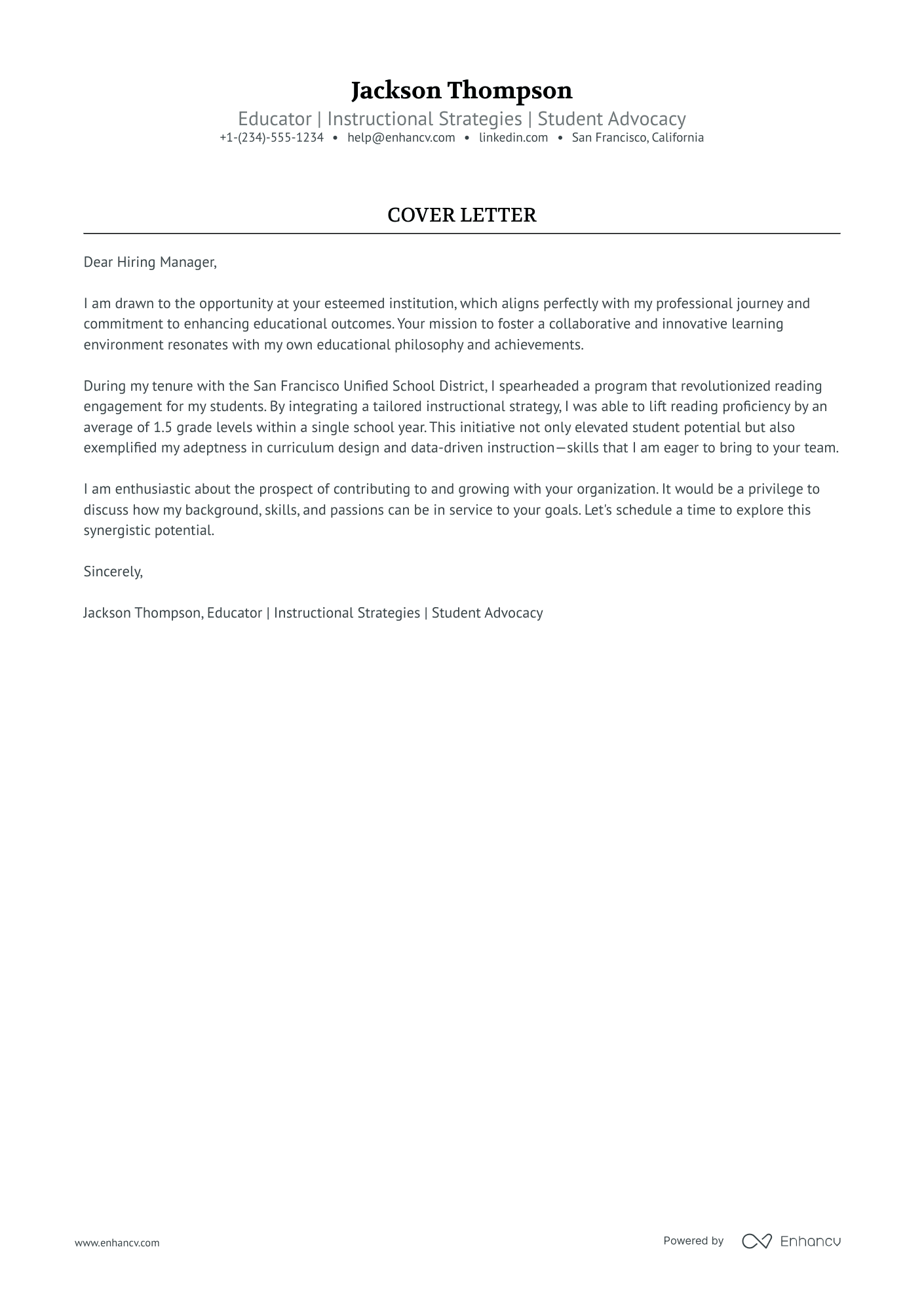 Middle School Teacher Resume Example