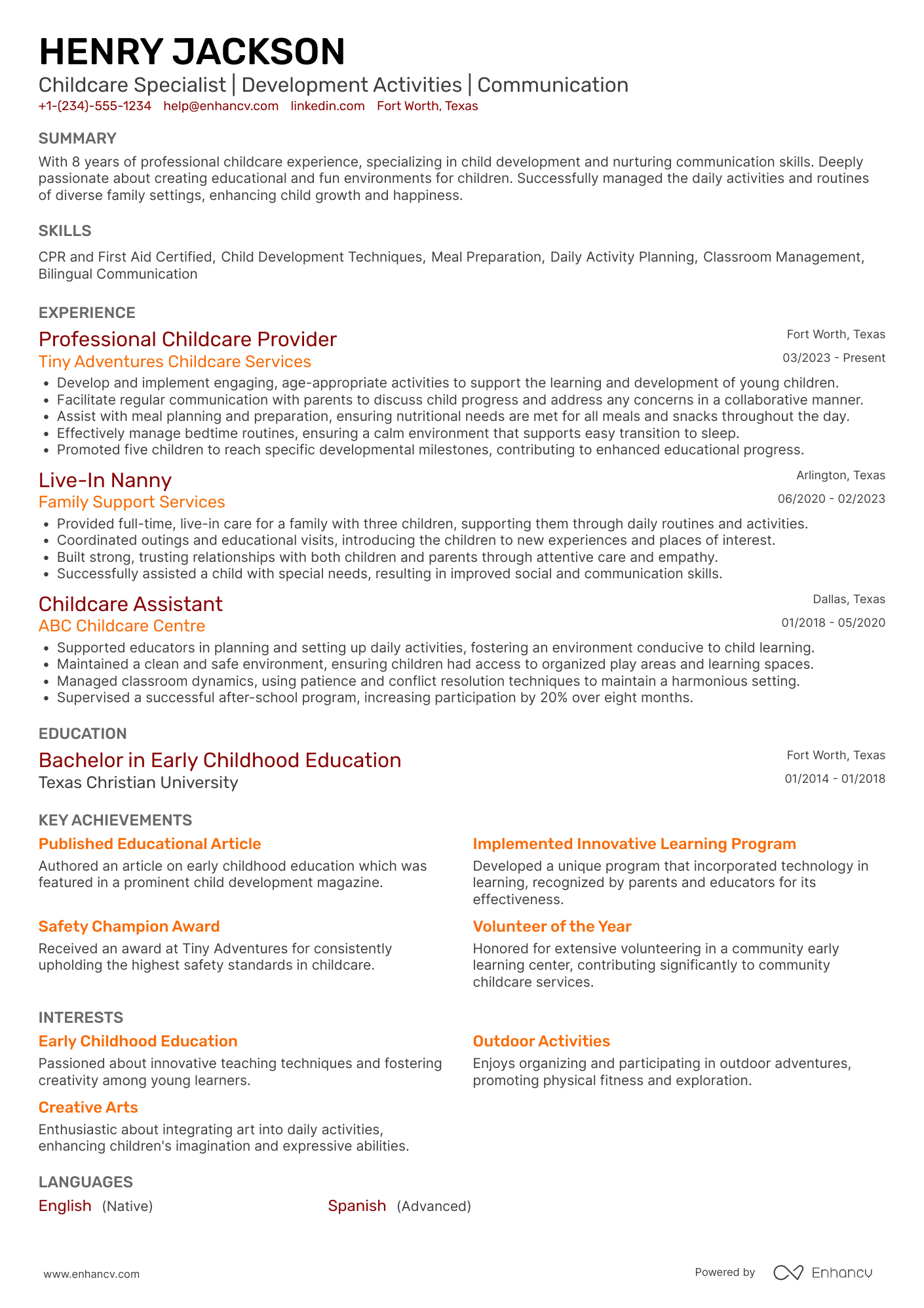 Live In Babysitter Resume Example