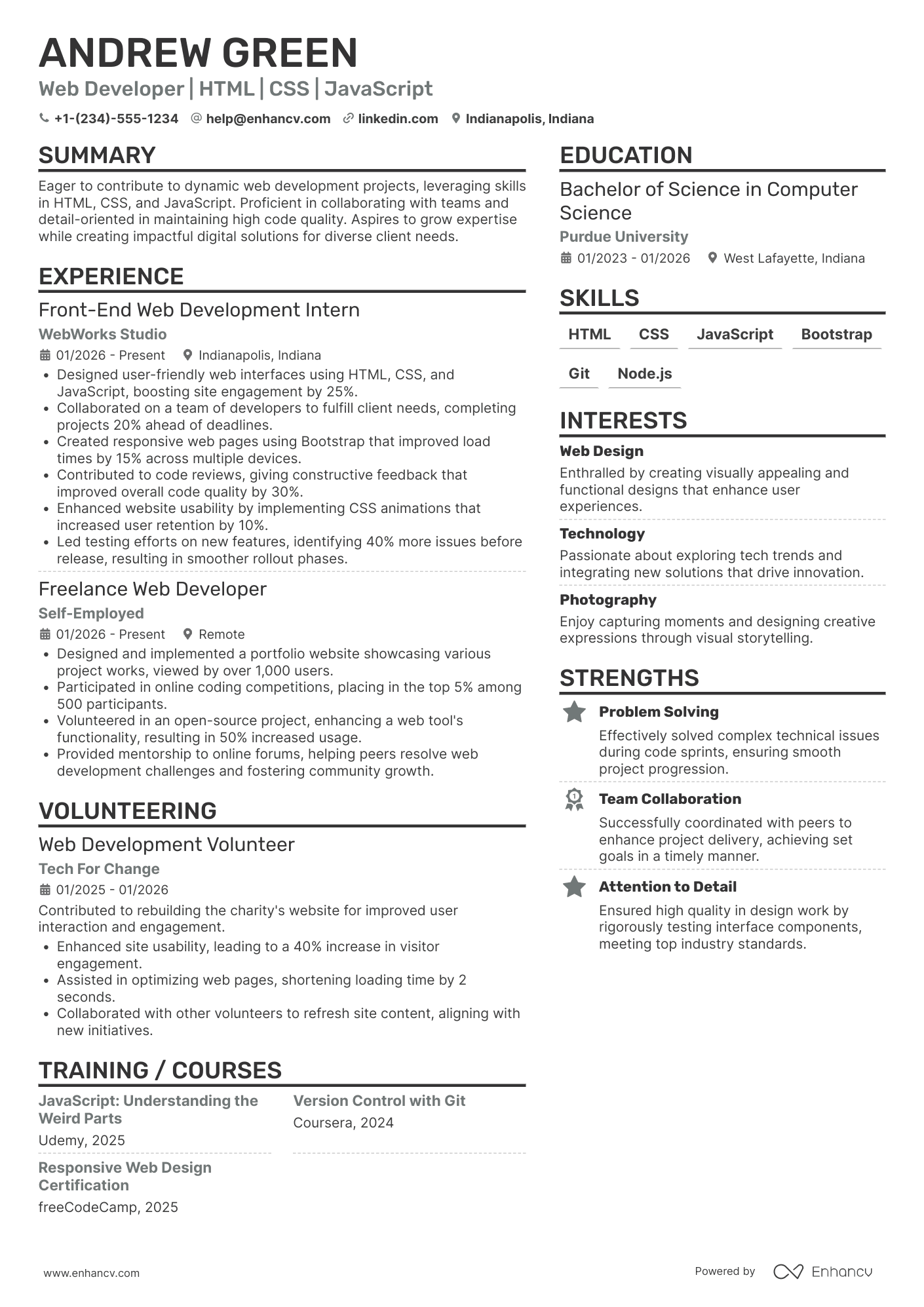 Entry Level Web Developer Resume Example