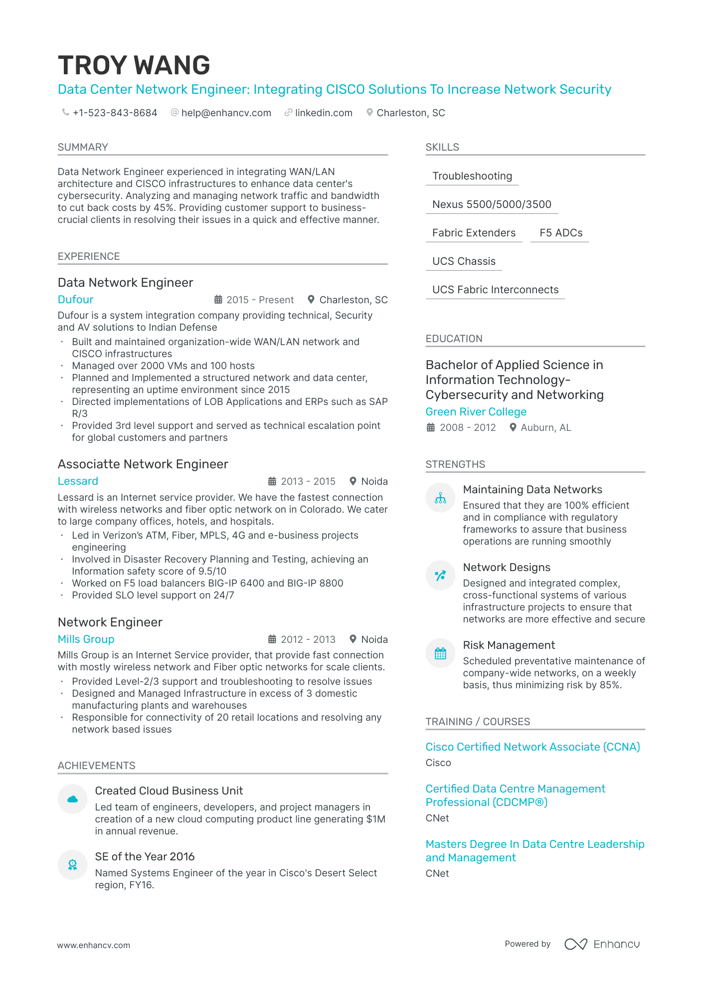 Data Center Network Engineer Resume Example