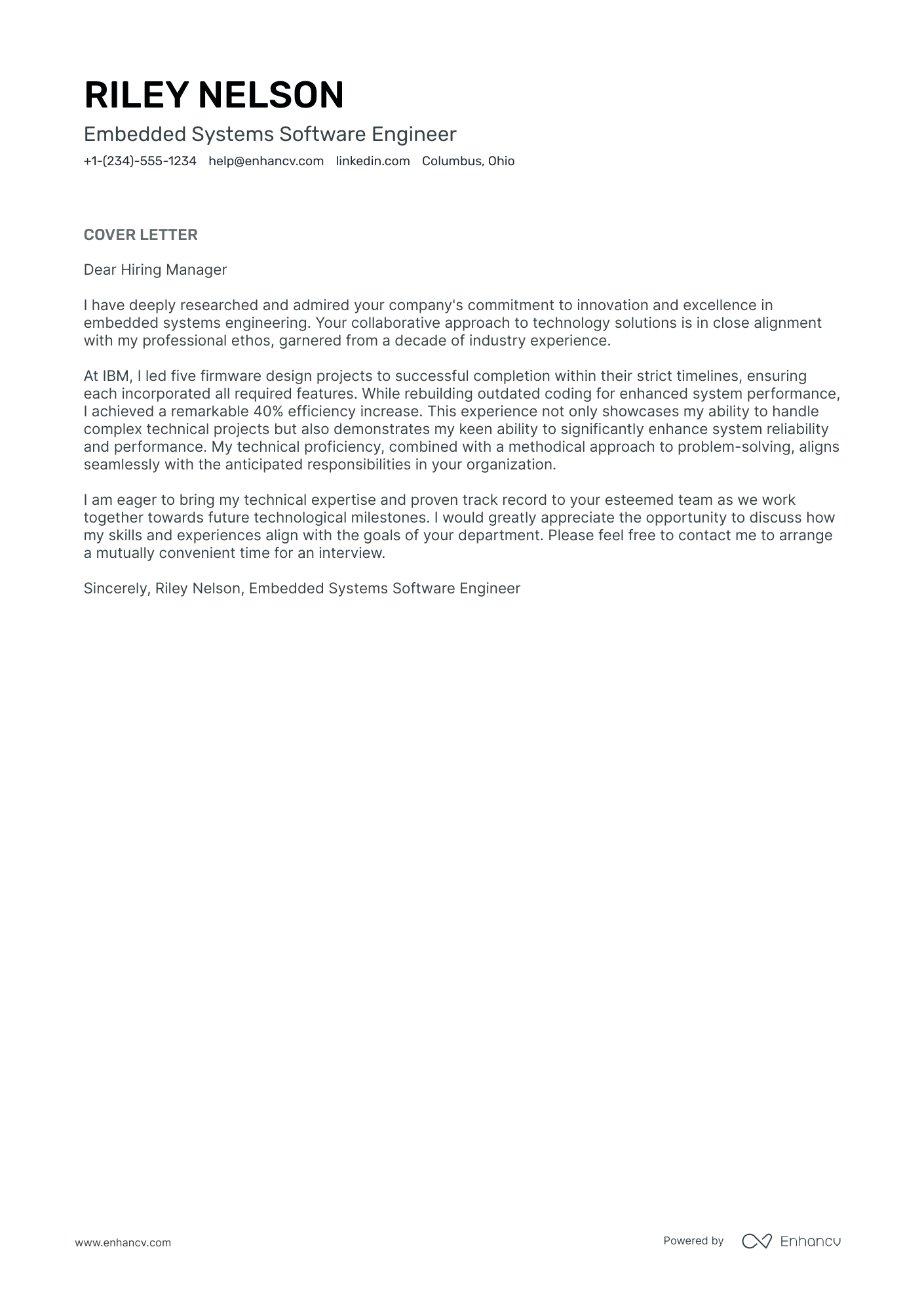 Embedded Systems Engineer Resume Example