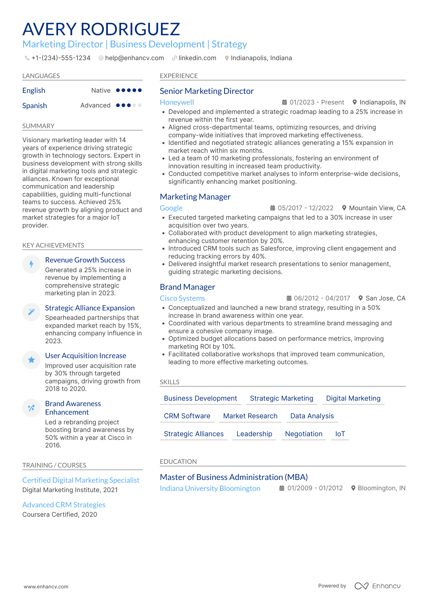 Marketing Director, Business Development Resume Example