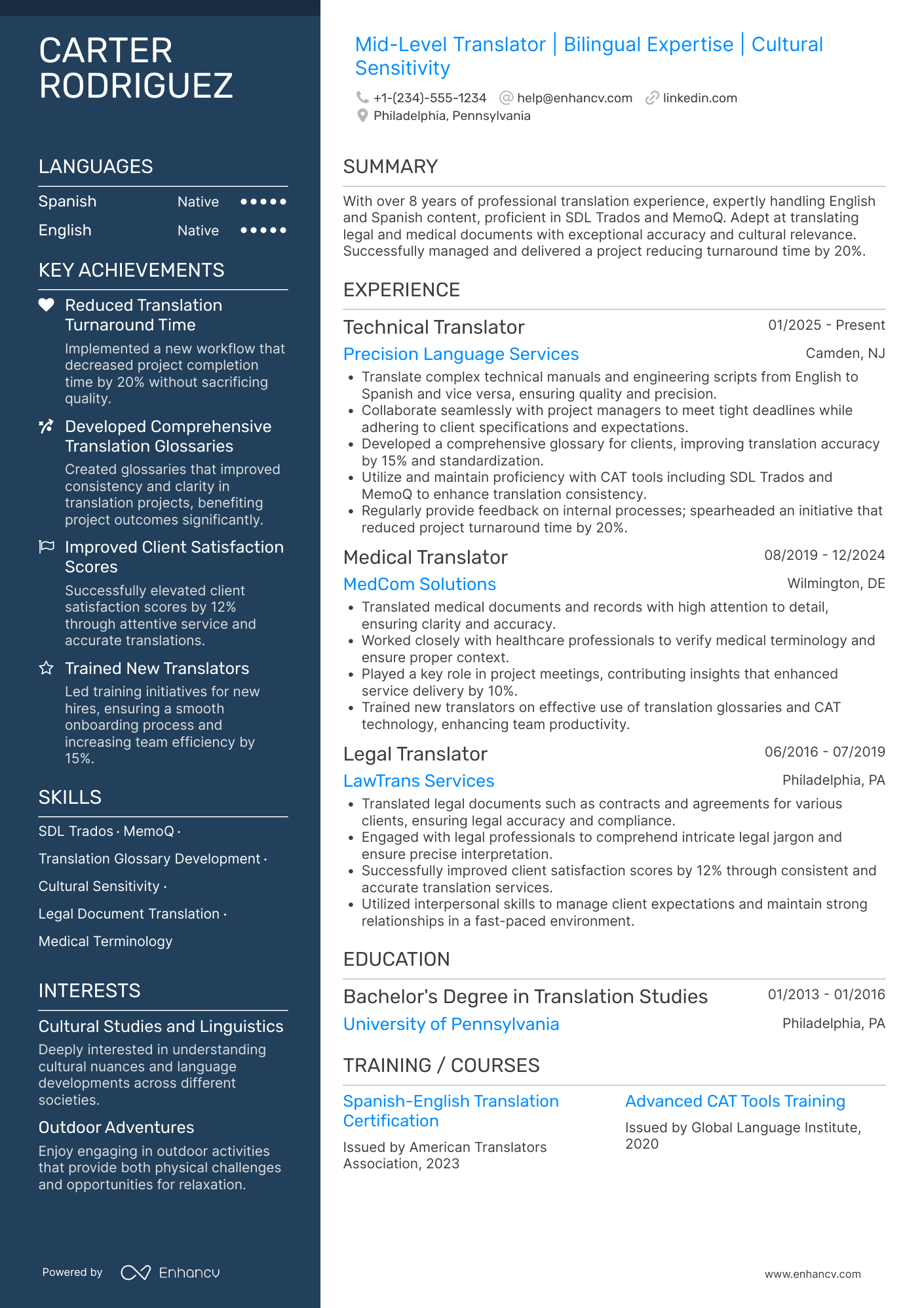 Mid Level Translator Resume Example