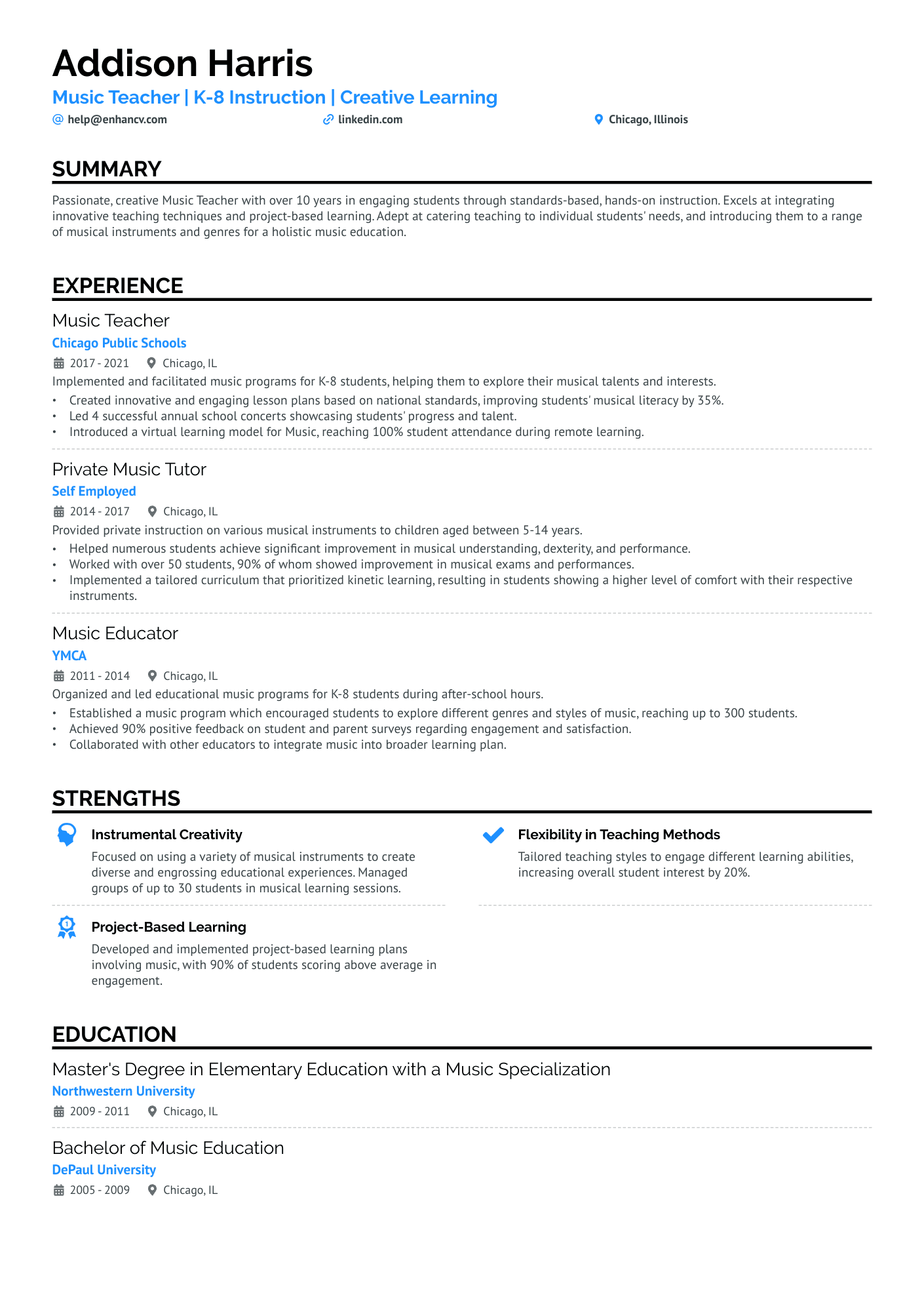 Elementary Music Teacher Resume Example