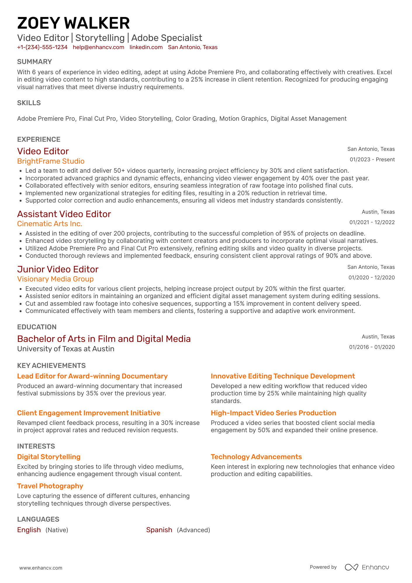 Assistant Video Editor Resume Example