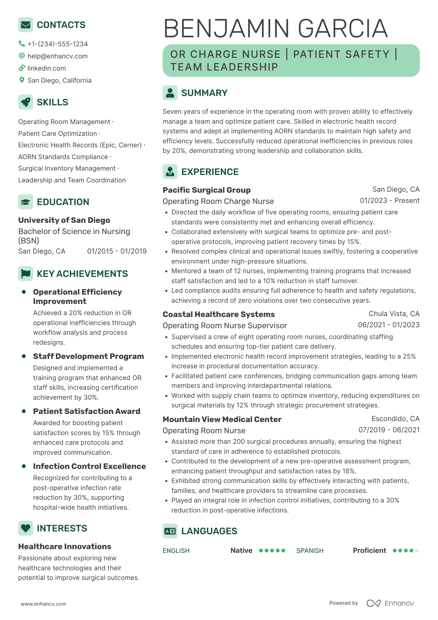 Operating Room Charge Nurse Resume Example