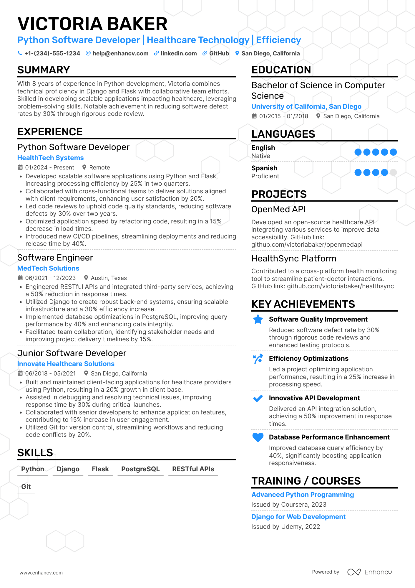 Python Software Developer Resume Example