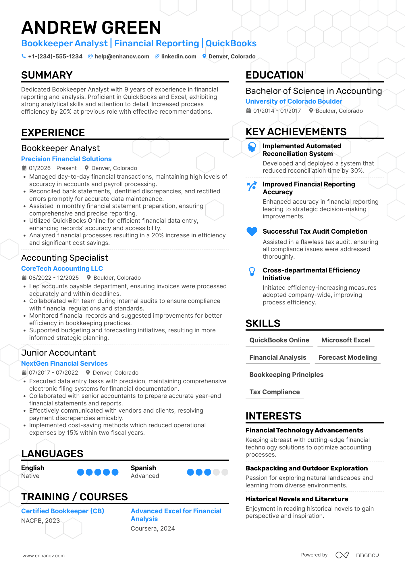 Bookkeeper Analyst Resume Example
