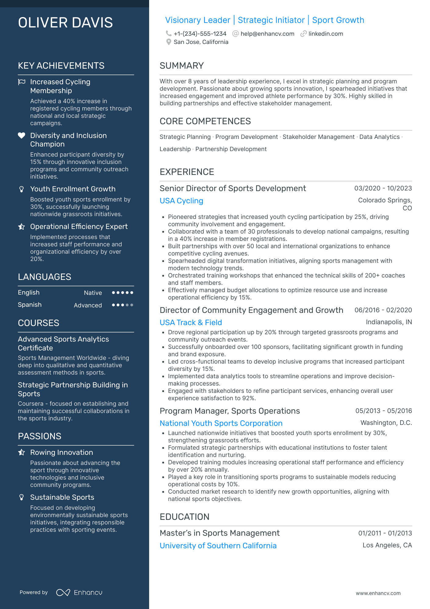 Chief Executive Officer in Sports and Recreation Resume Example