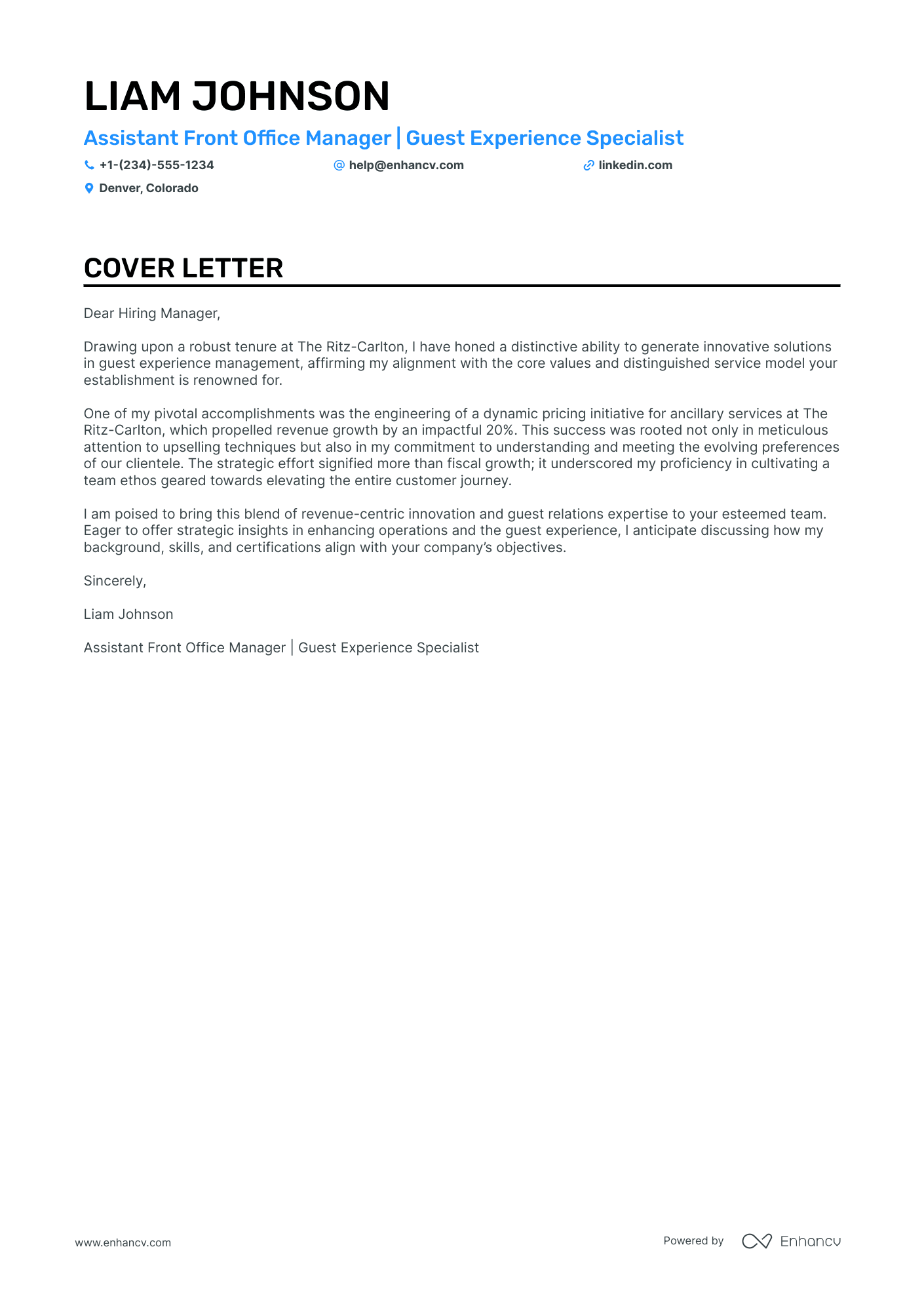 Assistant Front Office Manager Resume Example