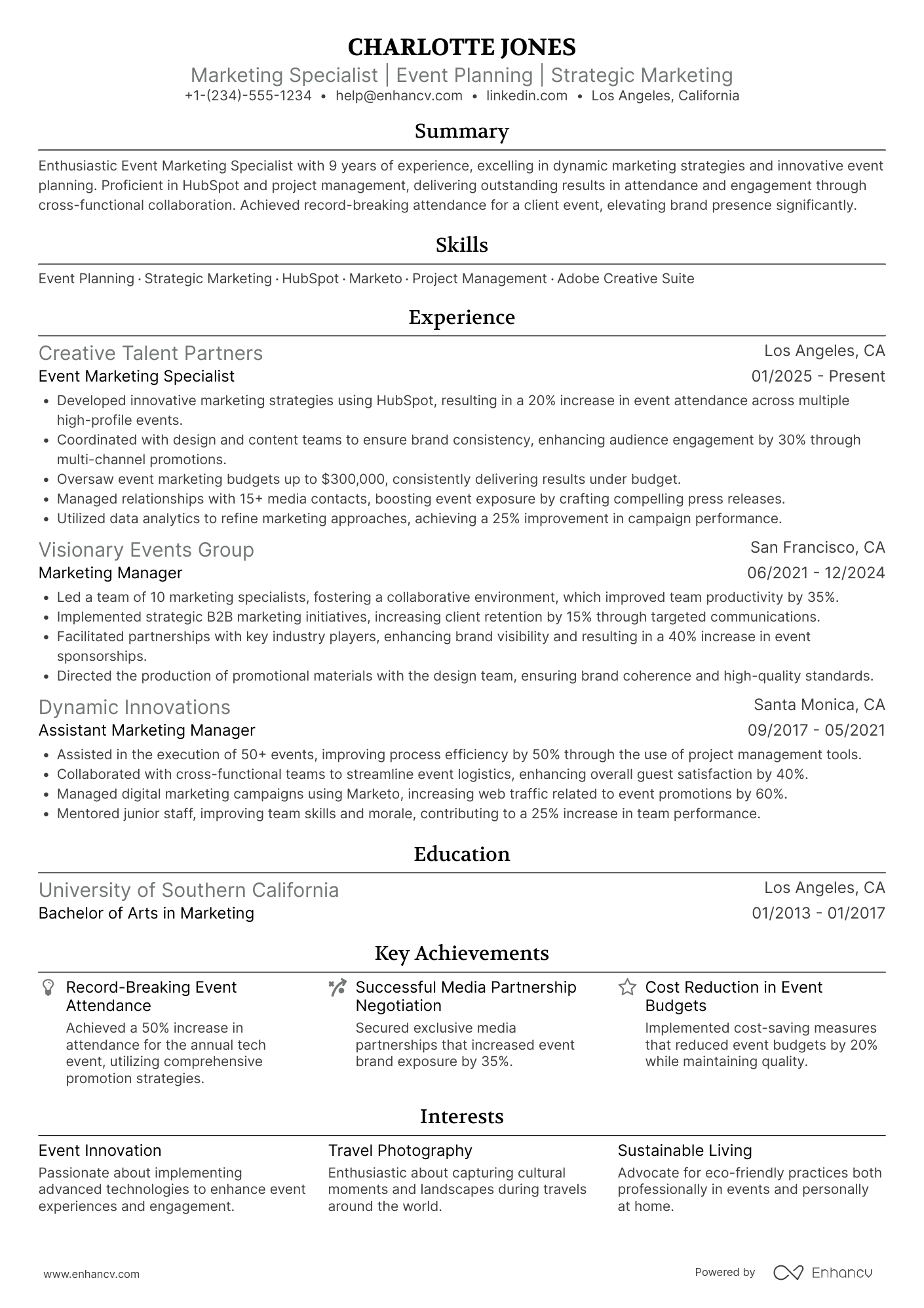 Event Marketing Resume Example