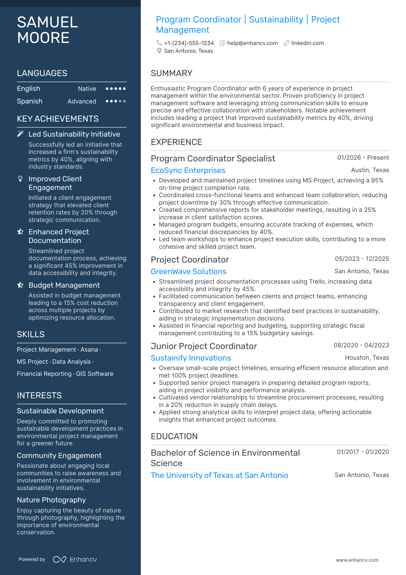 Program Coordinator Specialist Resume Example