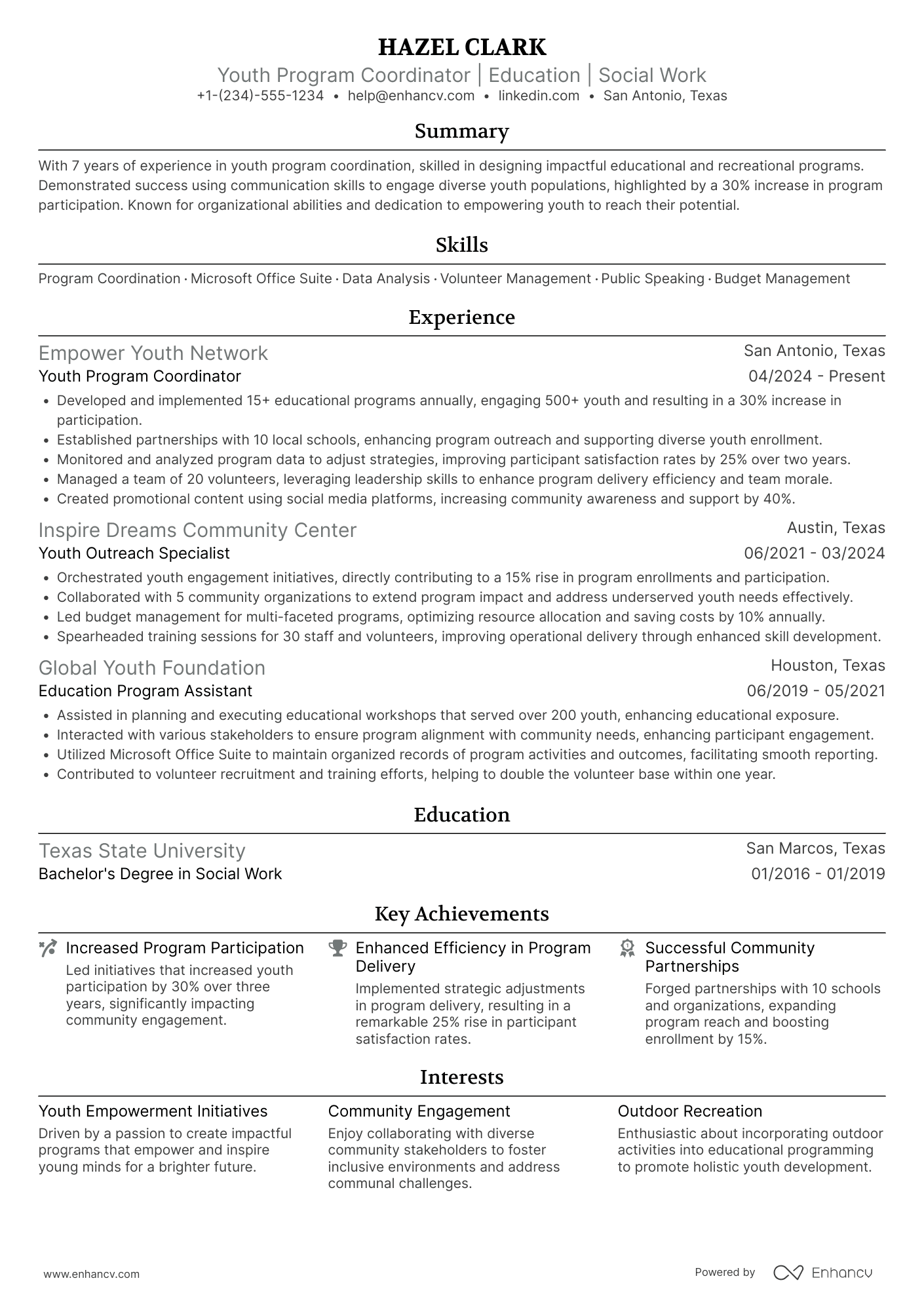 Youth Program Coordinator Resume Example