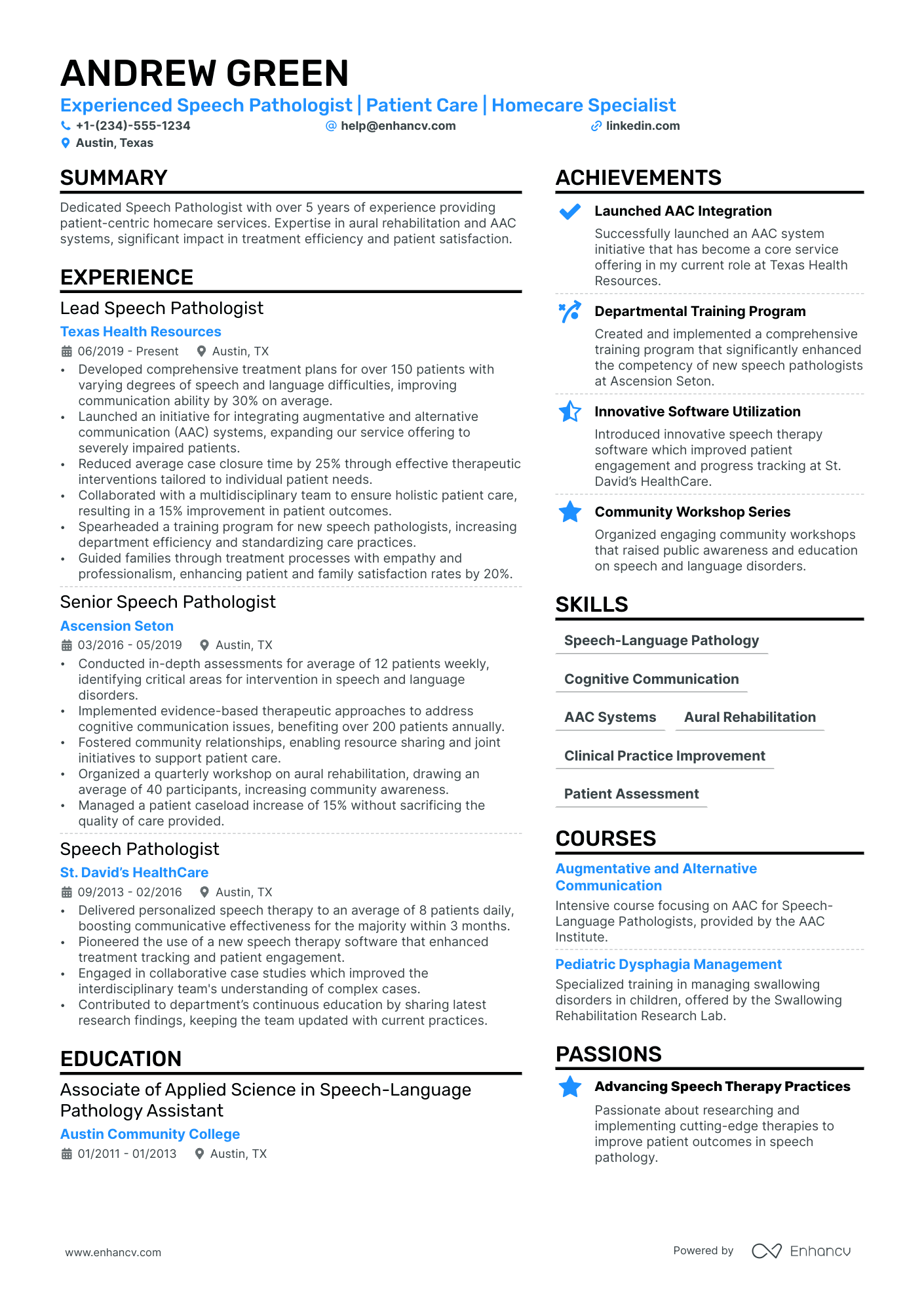 Speech Pathologist Resume Example