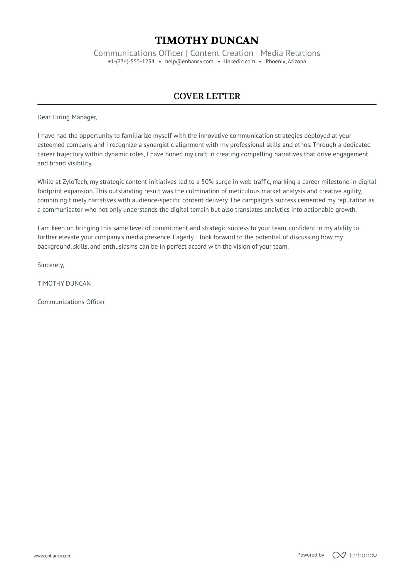 Communications Officer Resume Example