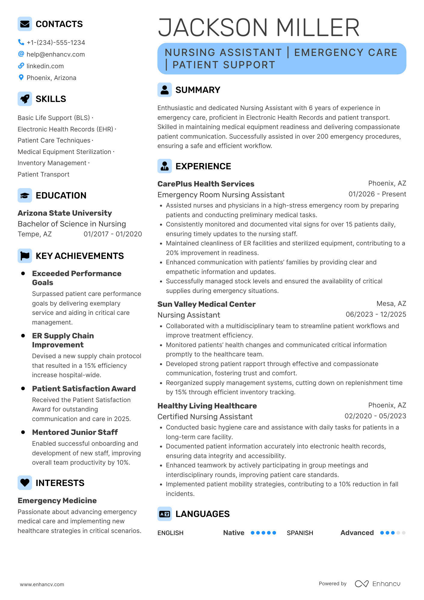 Emergency Room Nursing Assistant Resume Example