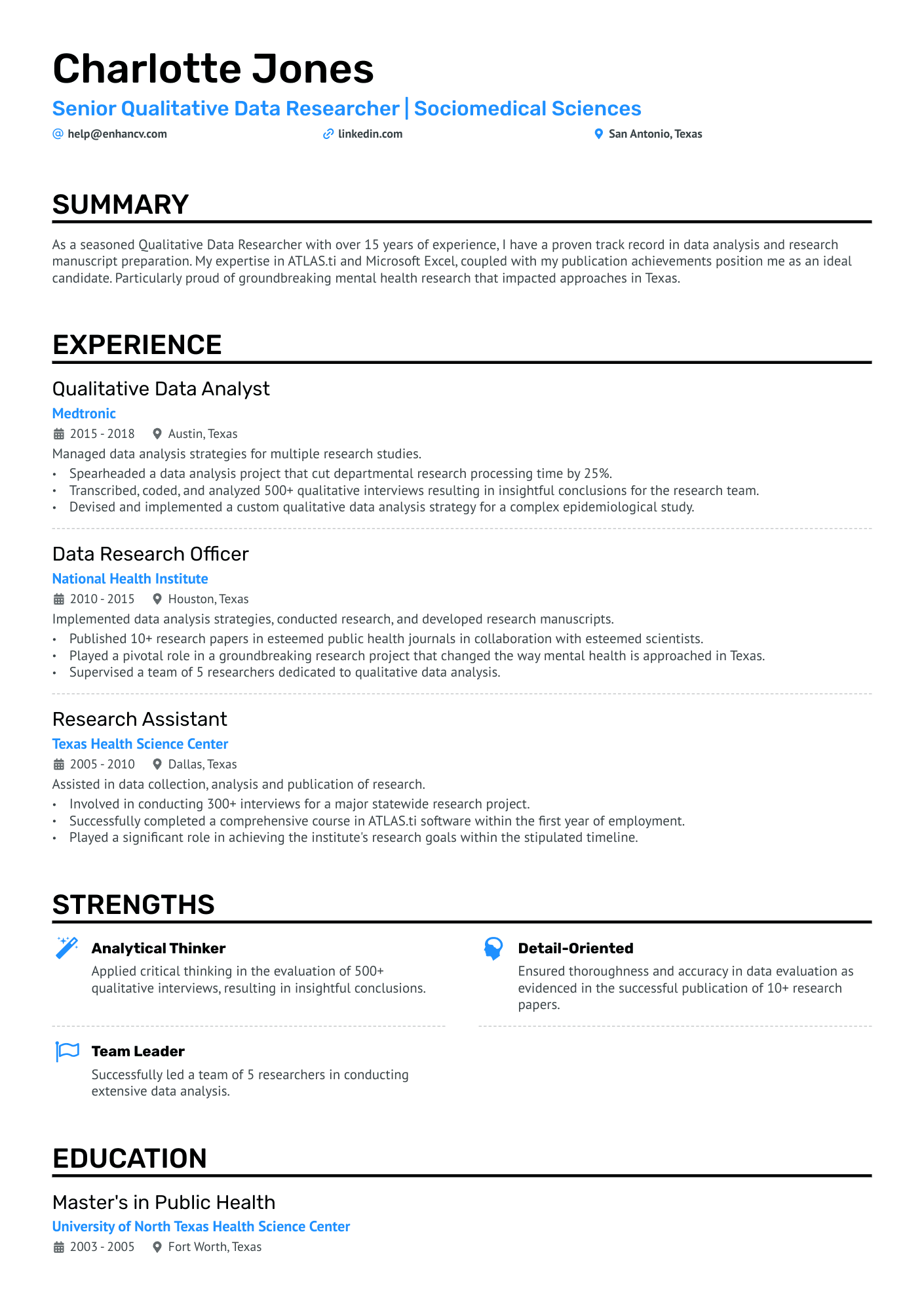 Qualitative Researcher Resume Example