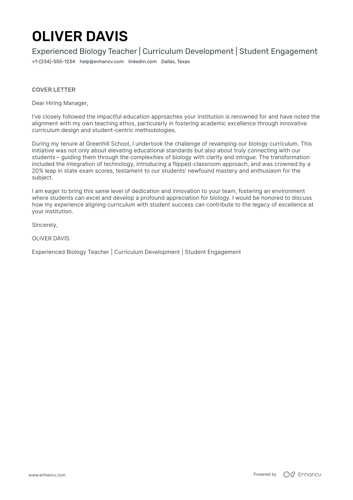 Biology Teacher Resume Example