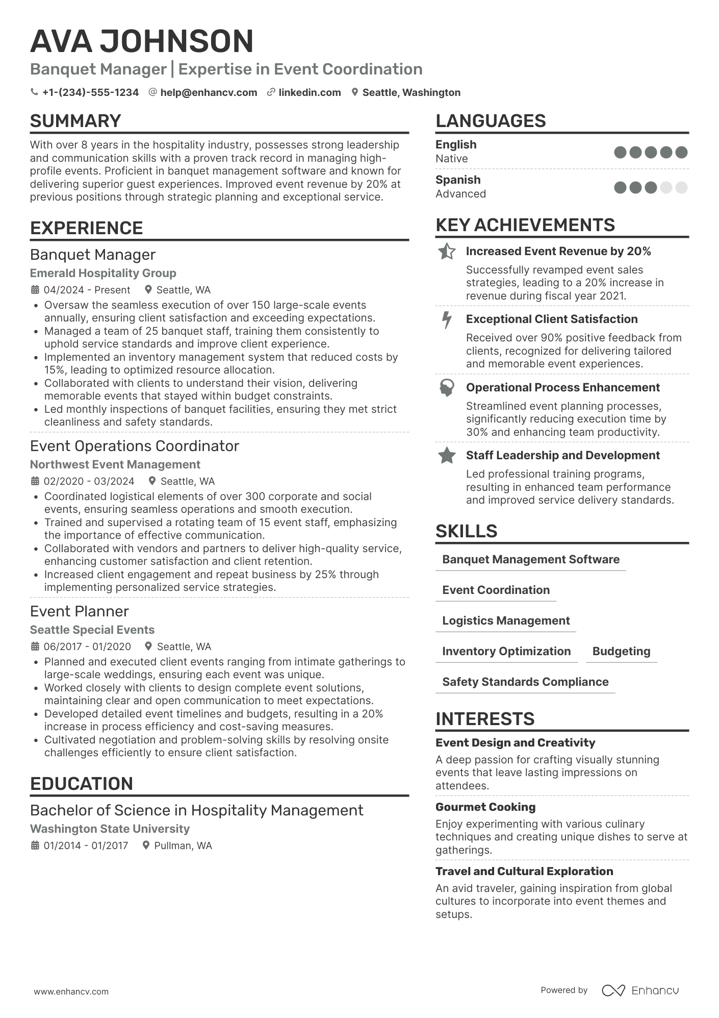 Banquet Manager Resume Example