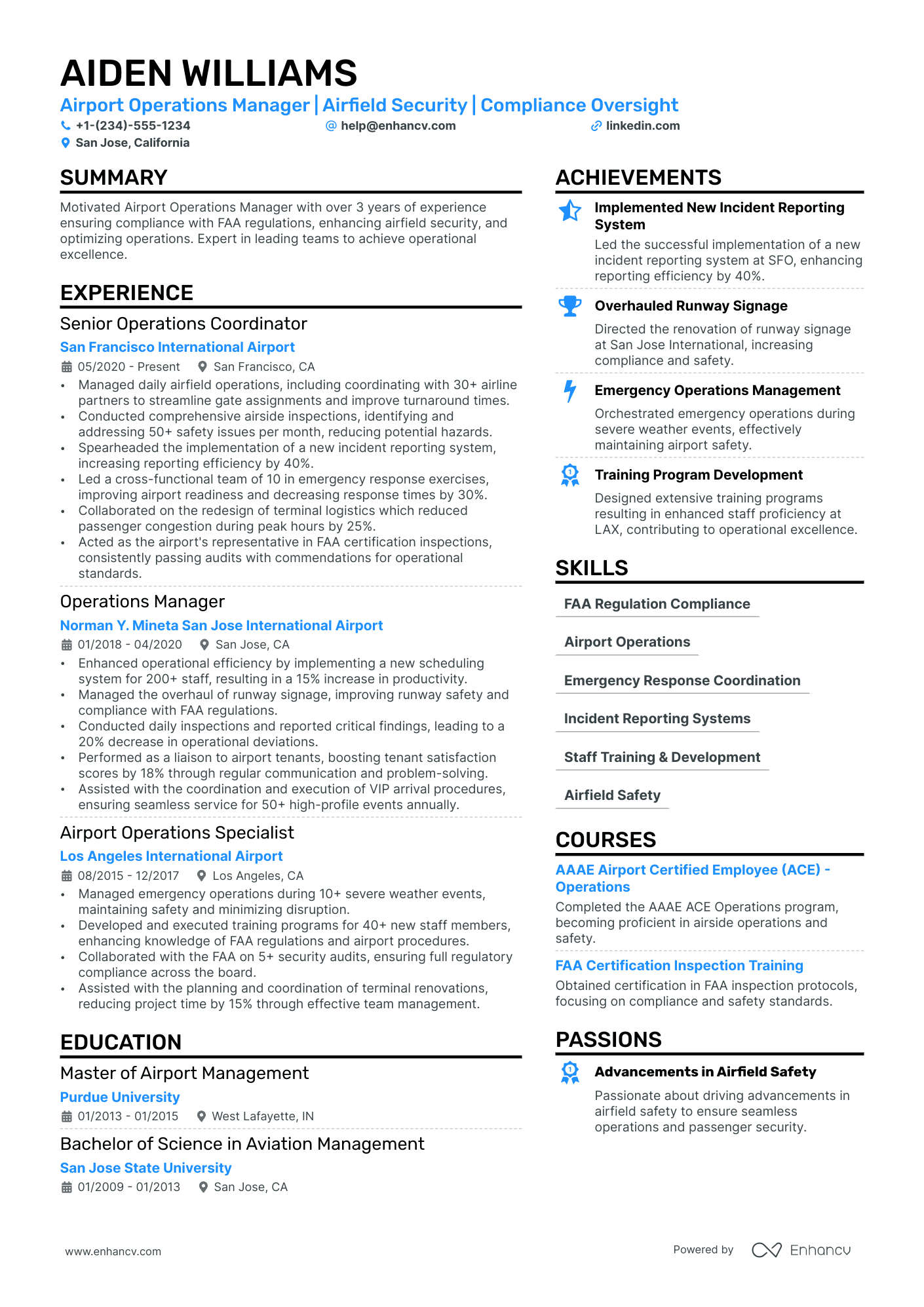 Airport Manager Resume Example