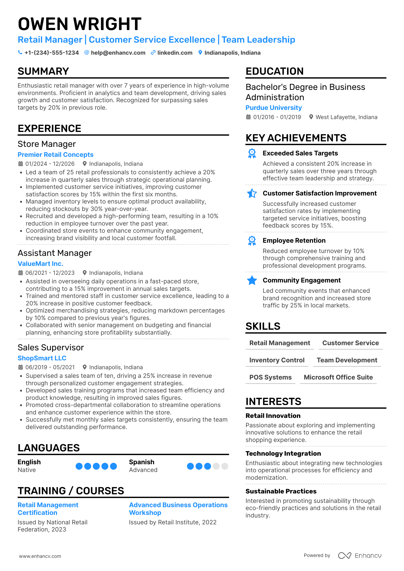 Walmart Store Manager Resume Example