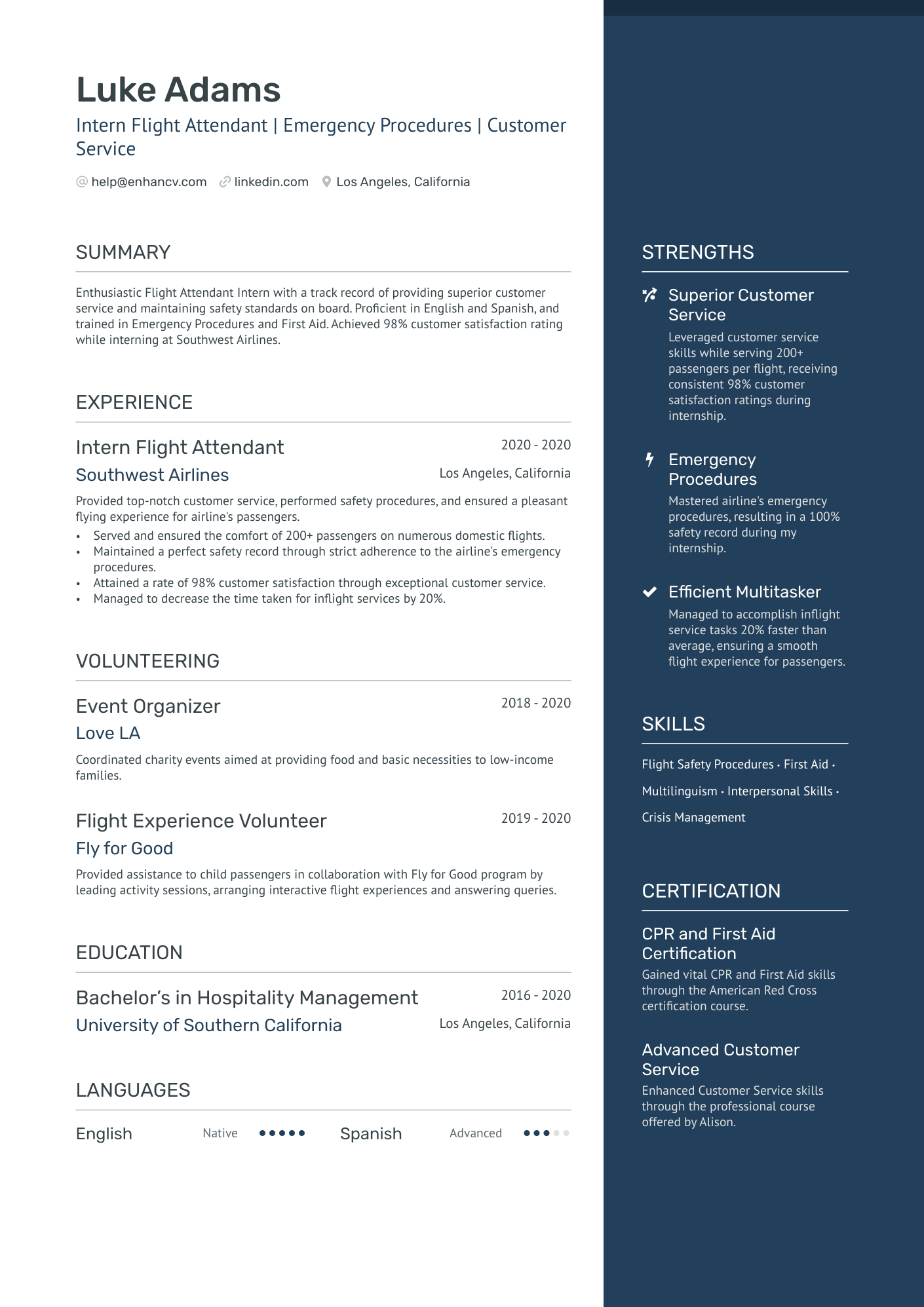 Entry Level Flight Attendant Resume Example