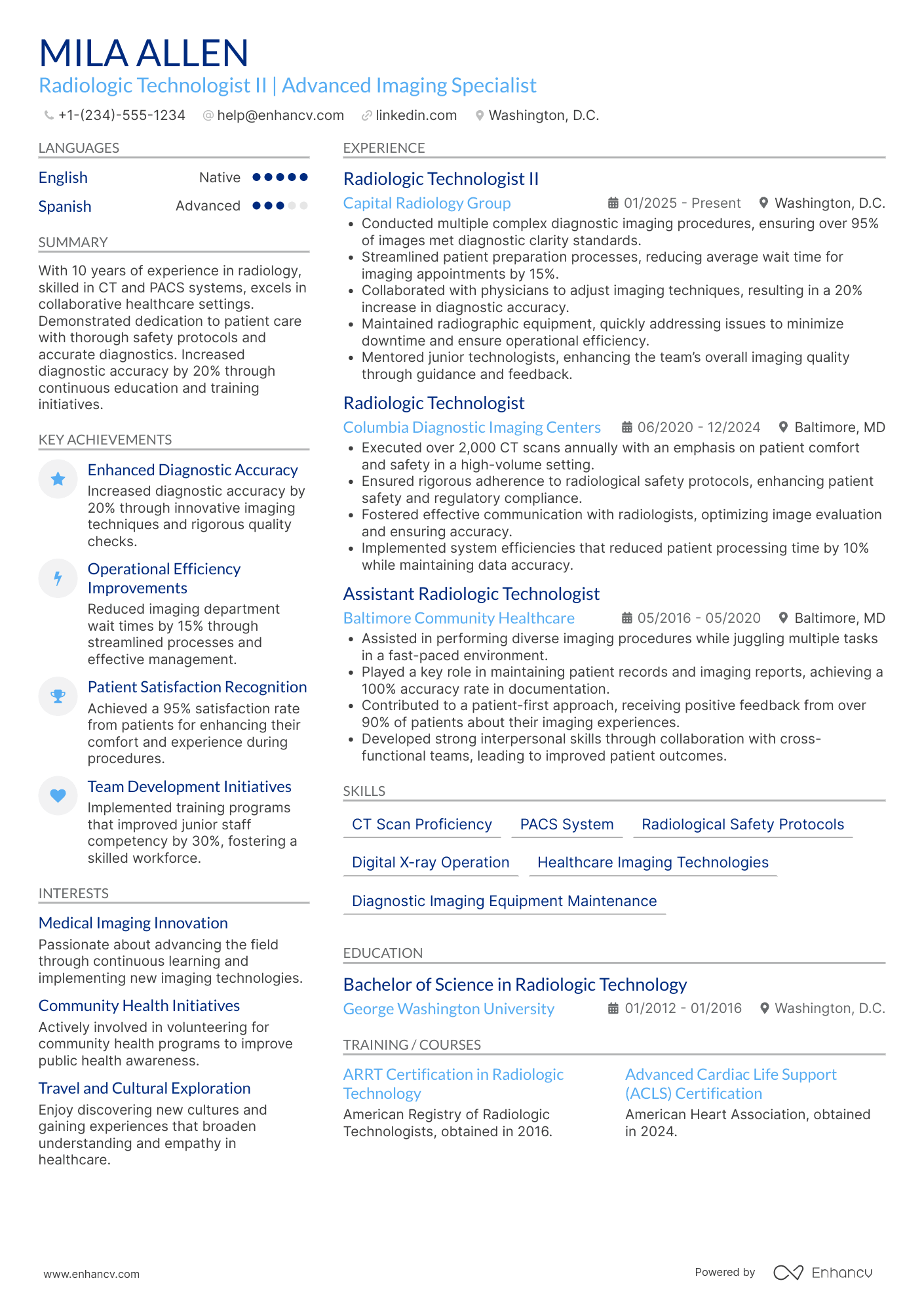 Radiologic Technologist II Resume Example