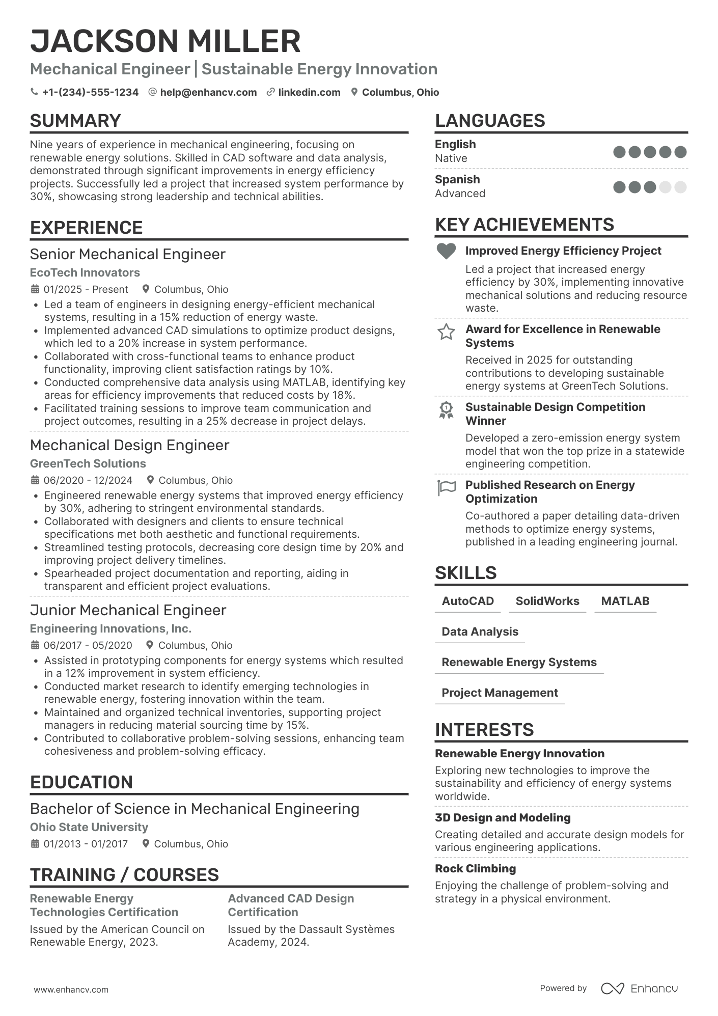 Sophomore Engineering Resume Example
