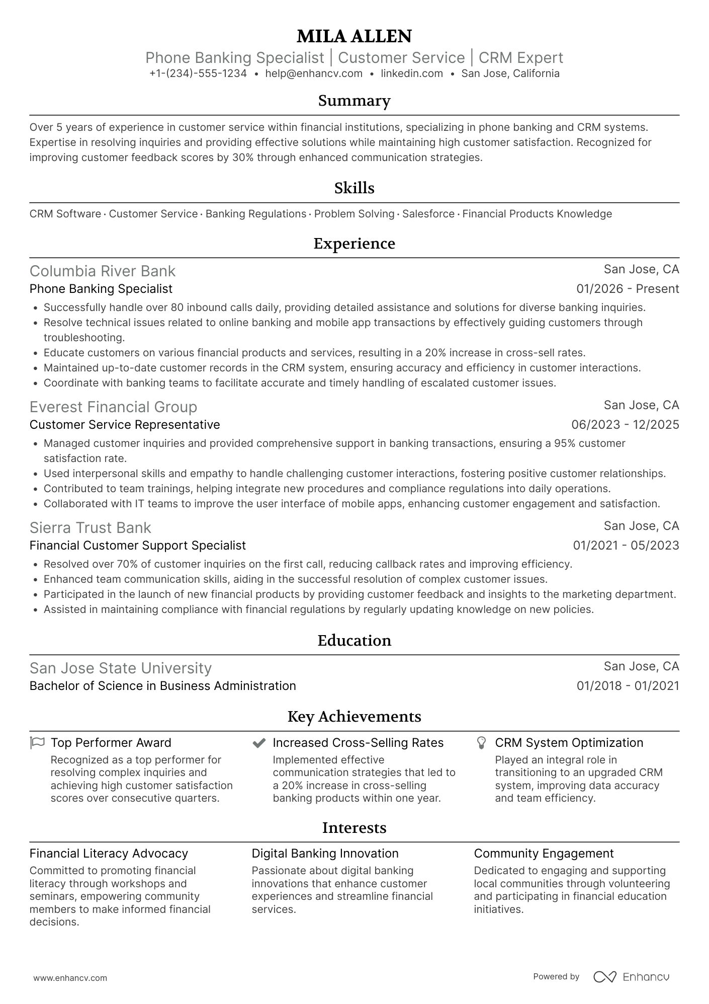 Phone Banking Resume Example