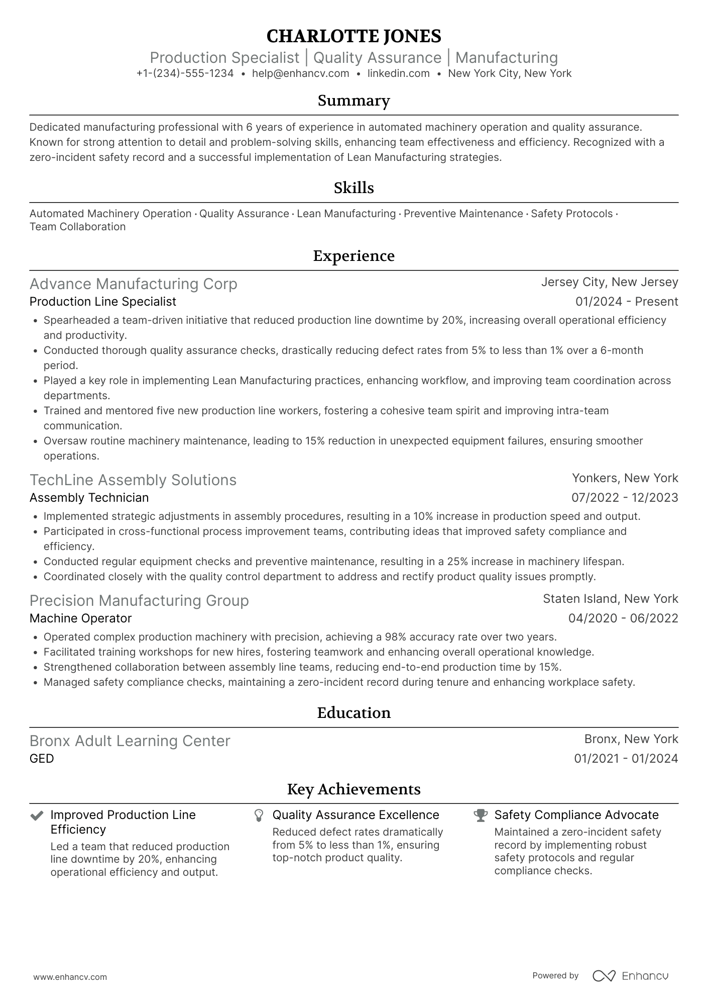 Factory Production Line Worker Resume Example
