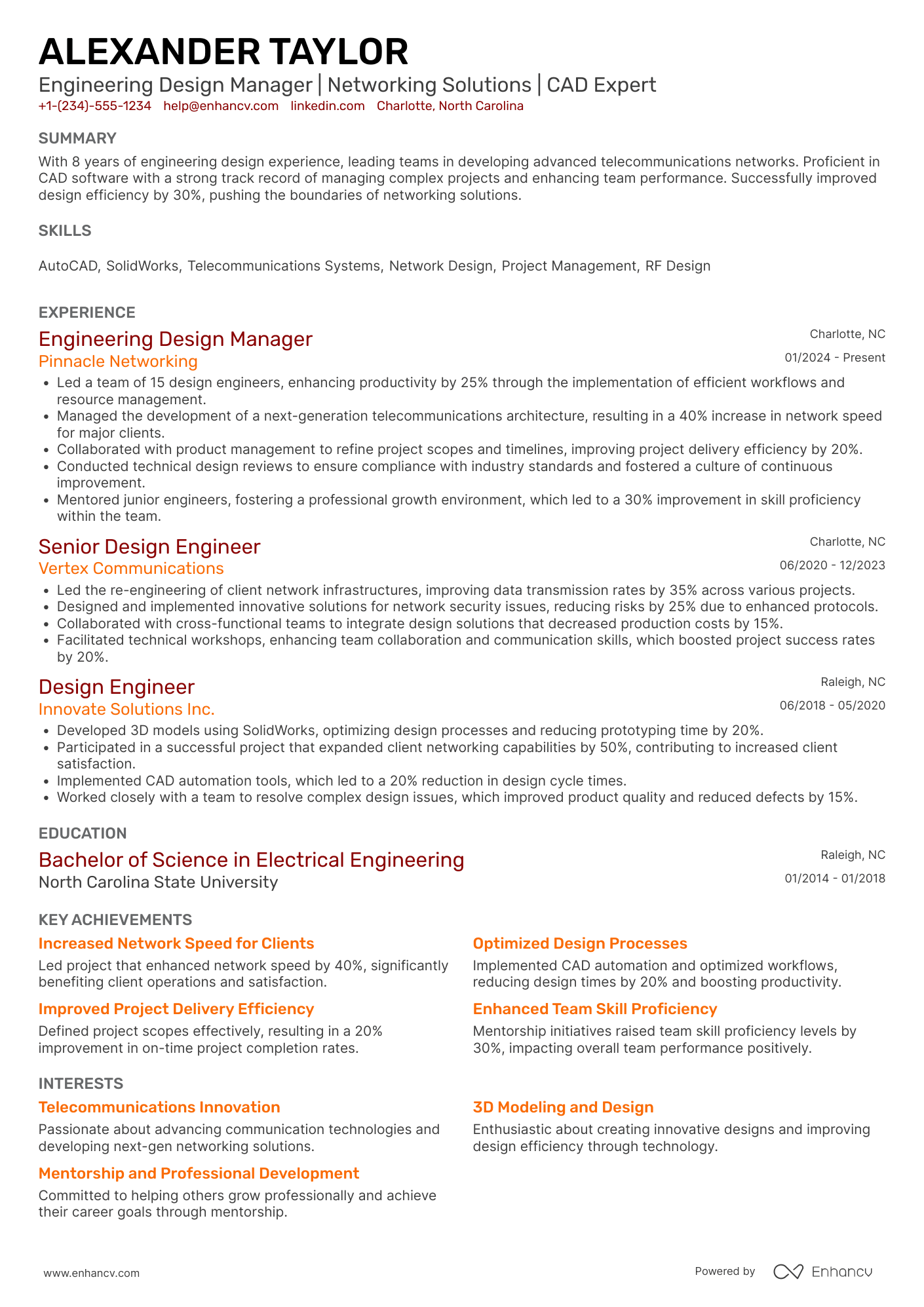 Engineering Design Manager Resume Example