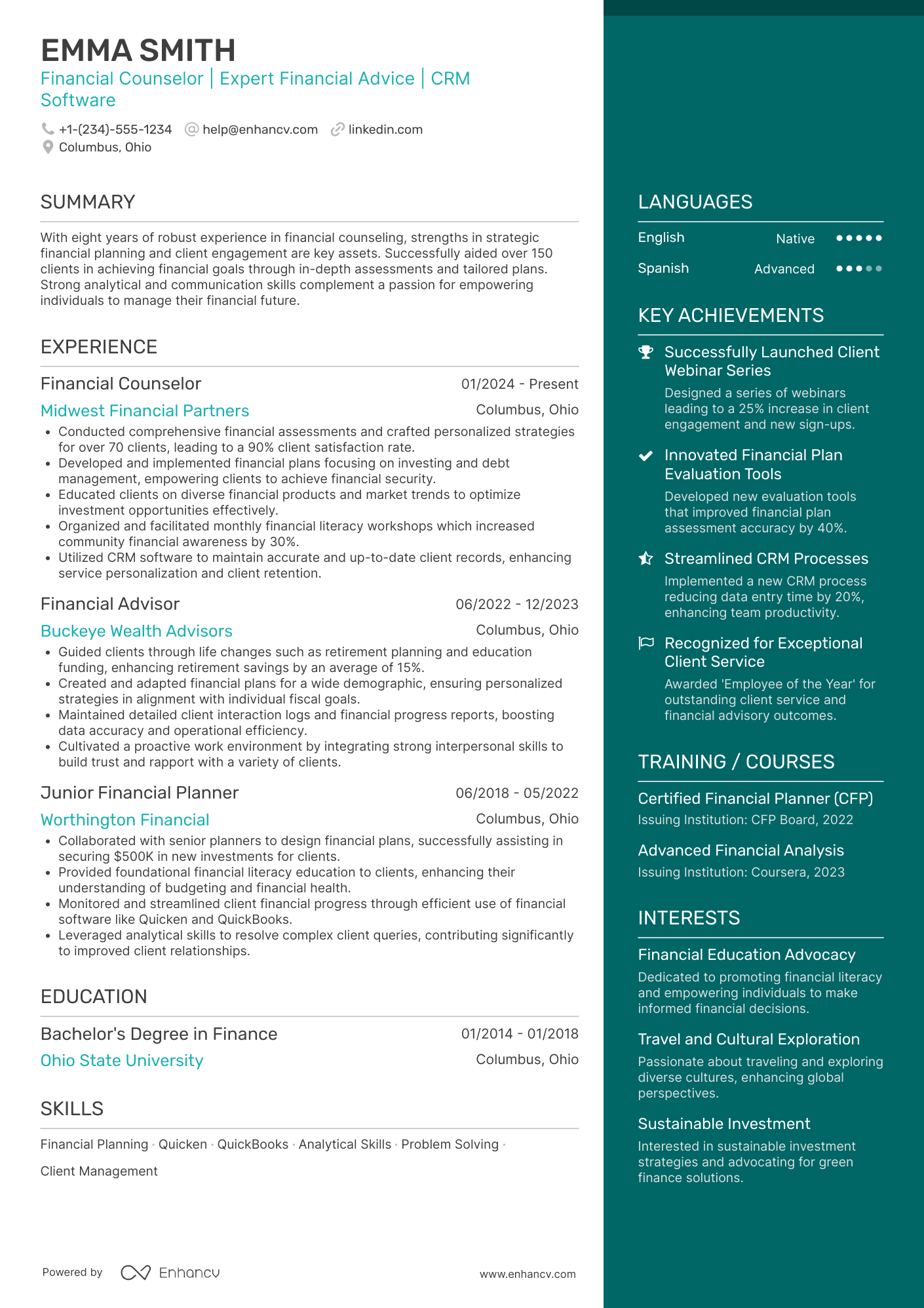 Financial Counselor Resume Example