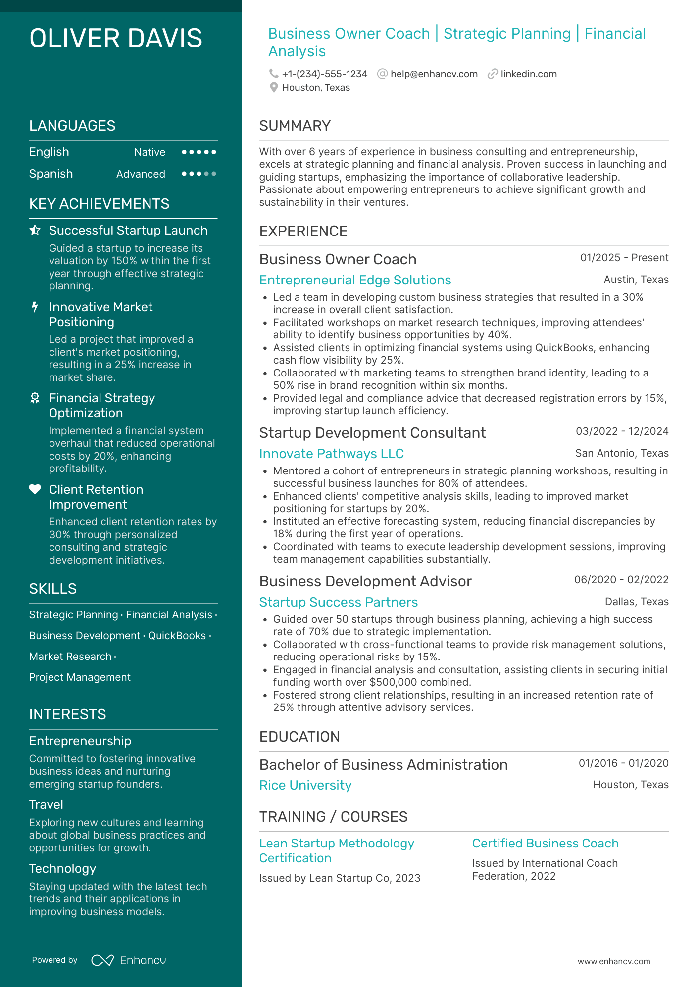 First time Business Owner Resume Example