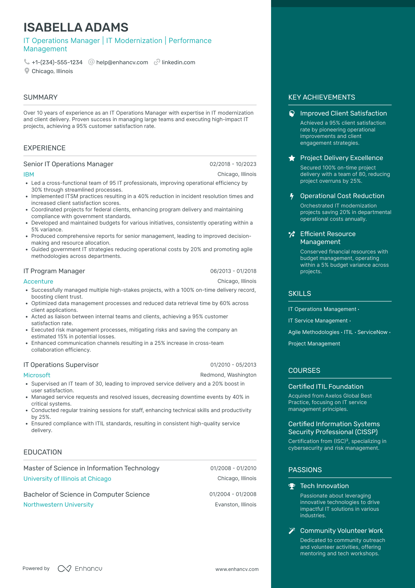 IT Operations Manager Resume Example