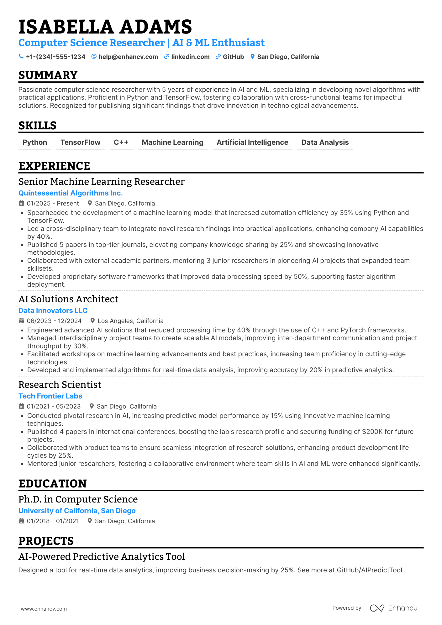 Computer Science Researcher Resume Example