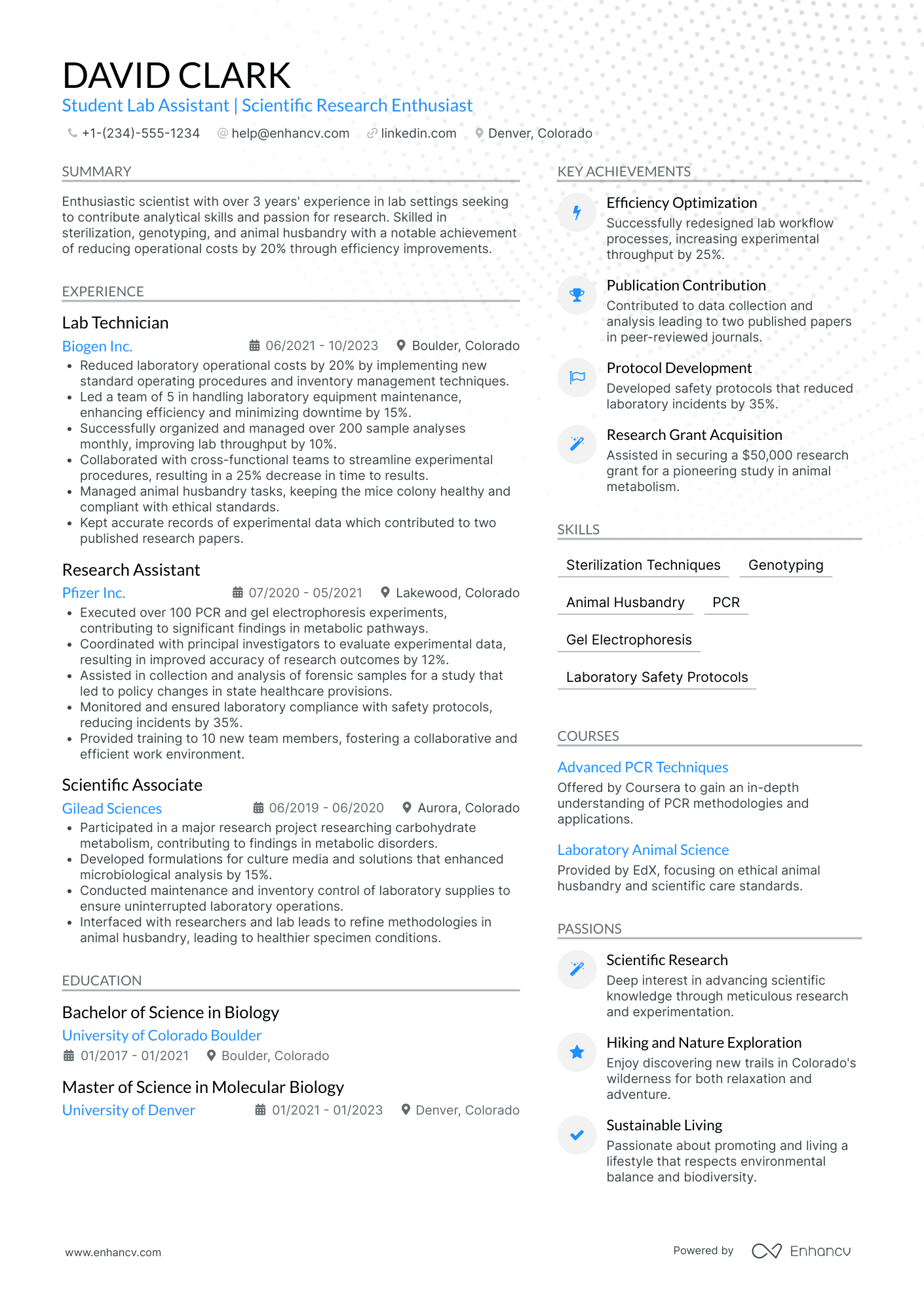 High School Student Lab Assistant Resume Example