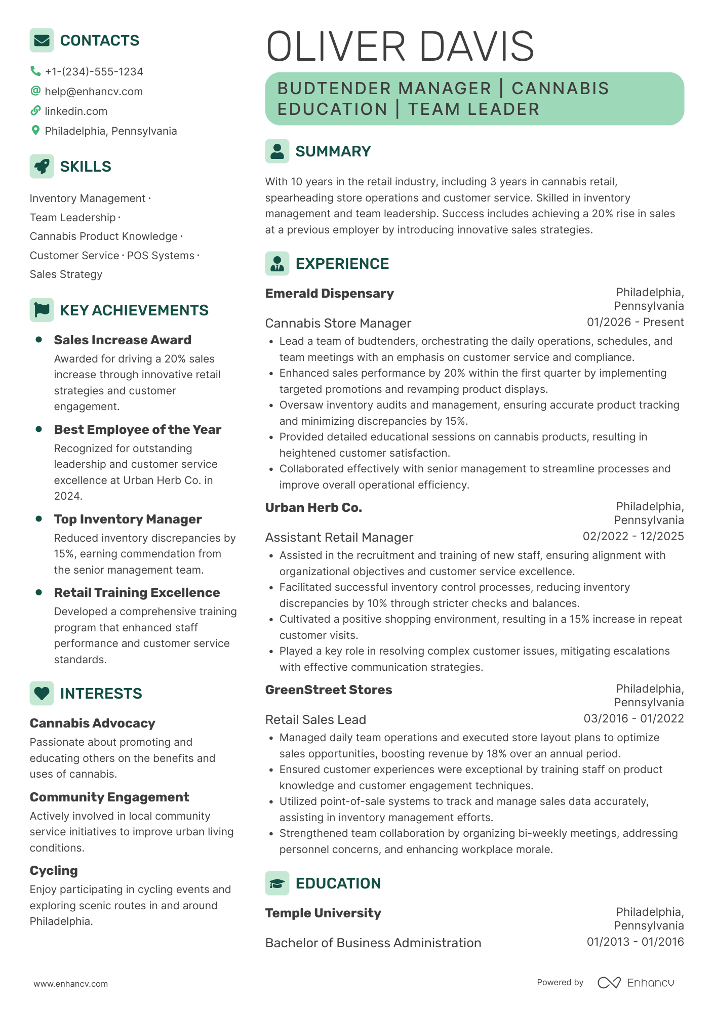 Head Budtender Resume Example