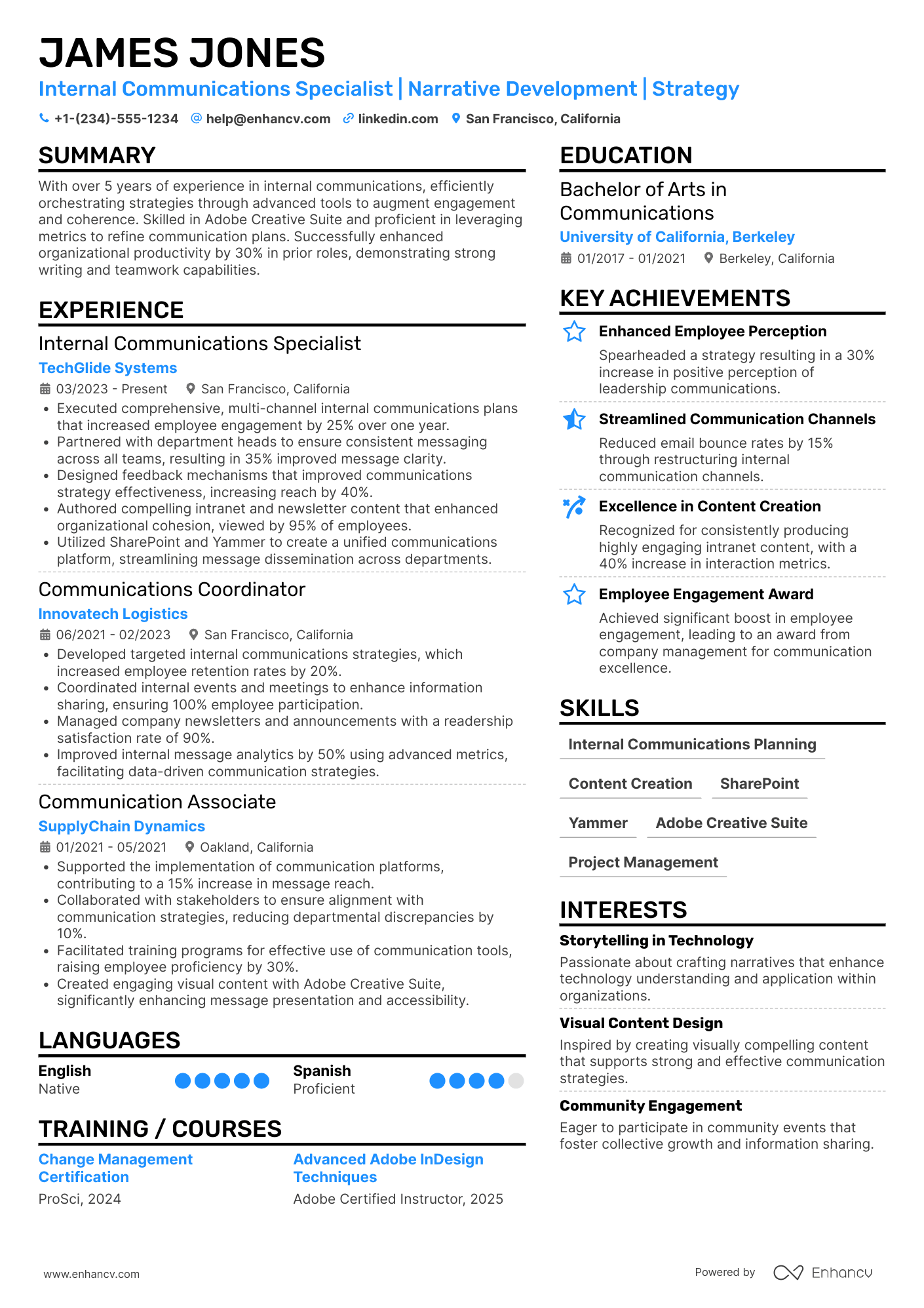 Experienced Internal Communications Analyst Resume Example