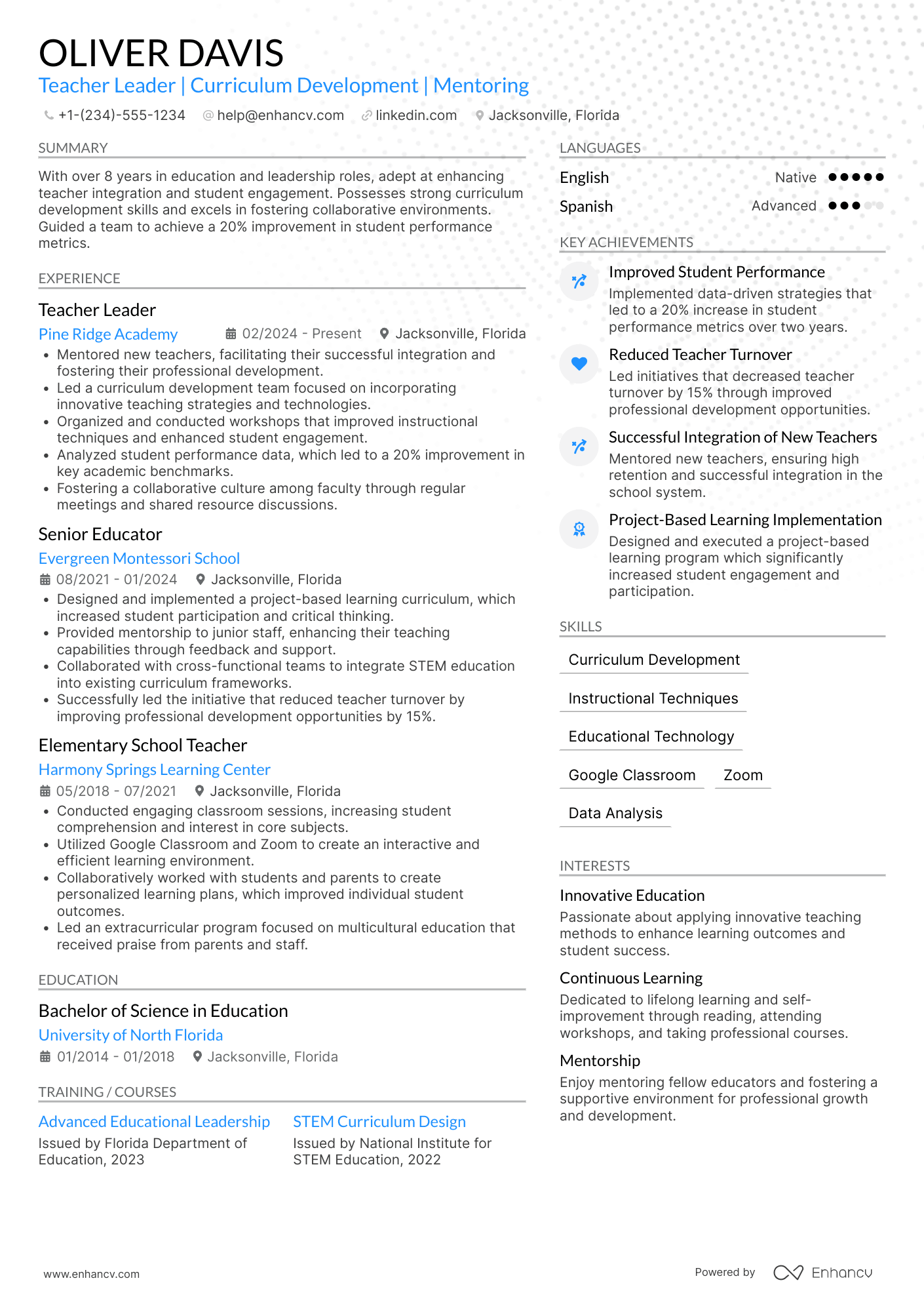 New Teacher Leader Resume Example